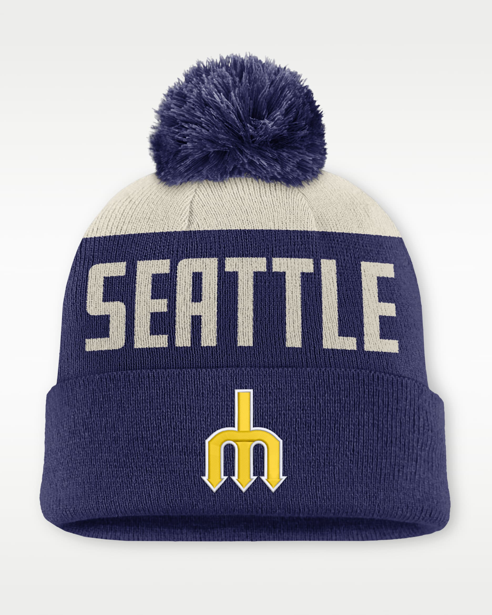 Seattle Mariners Cooperstown Peak Men's Nike MLB Cuffed Pom Beanie - White/Blue