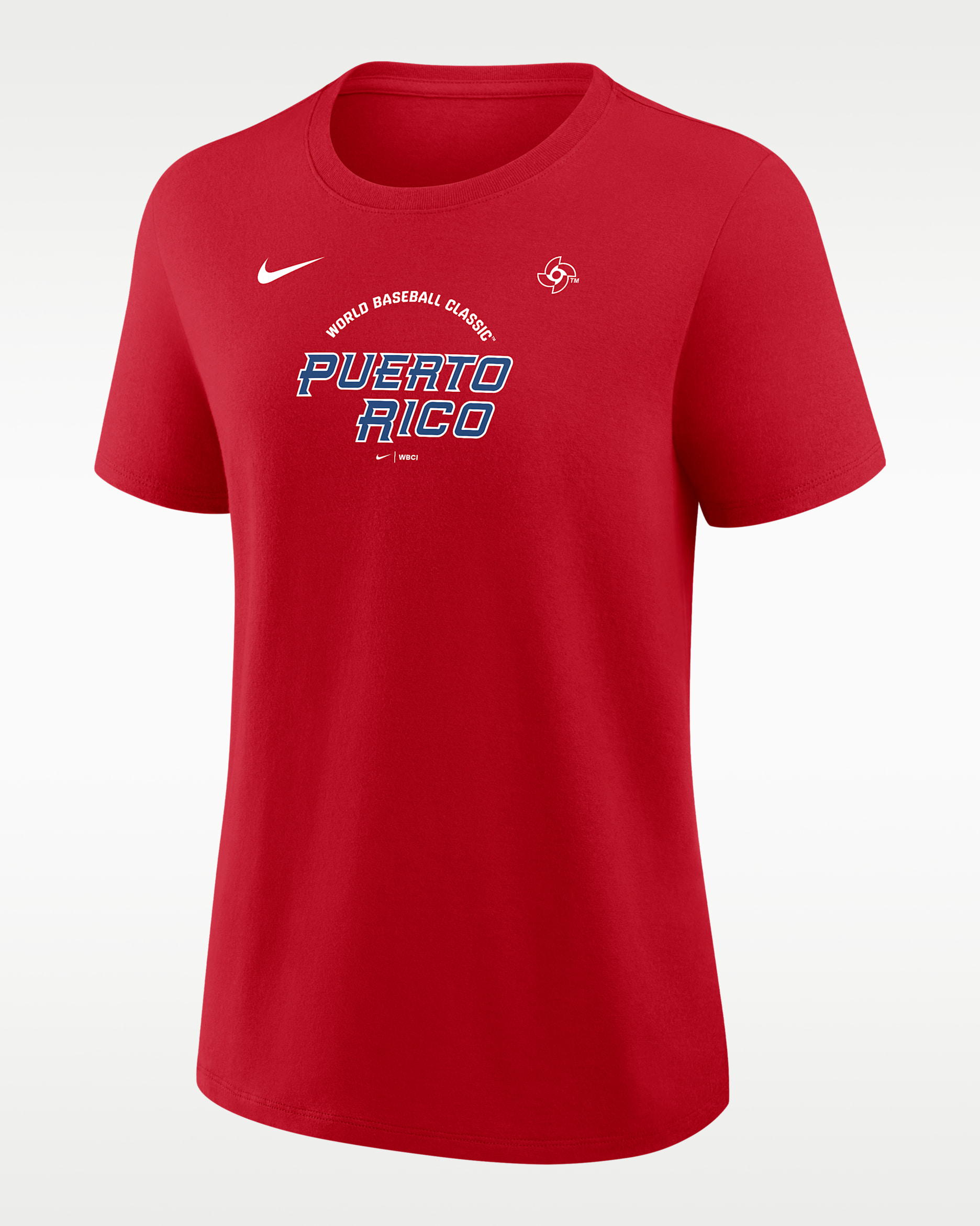 Playera Nike para mujer Puerto Rico National Baseball Team 2026 World Baseball Classic Script - Rojo