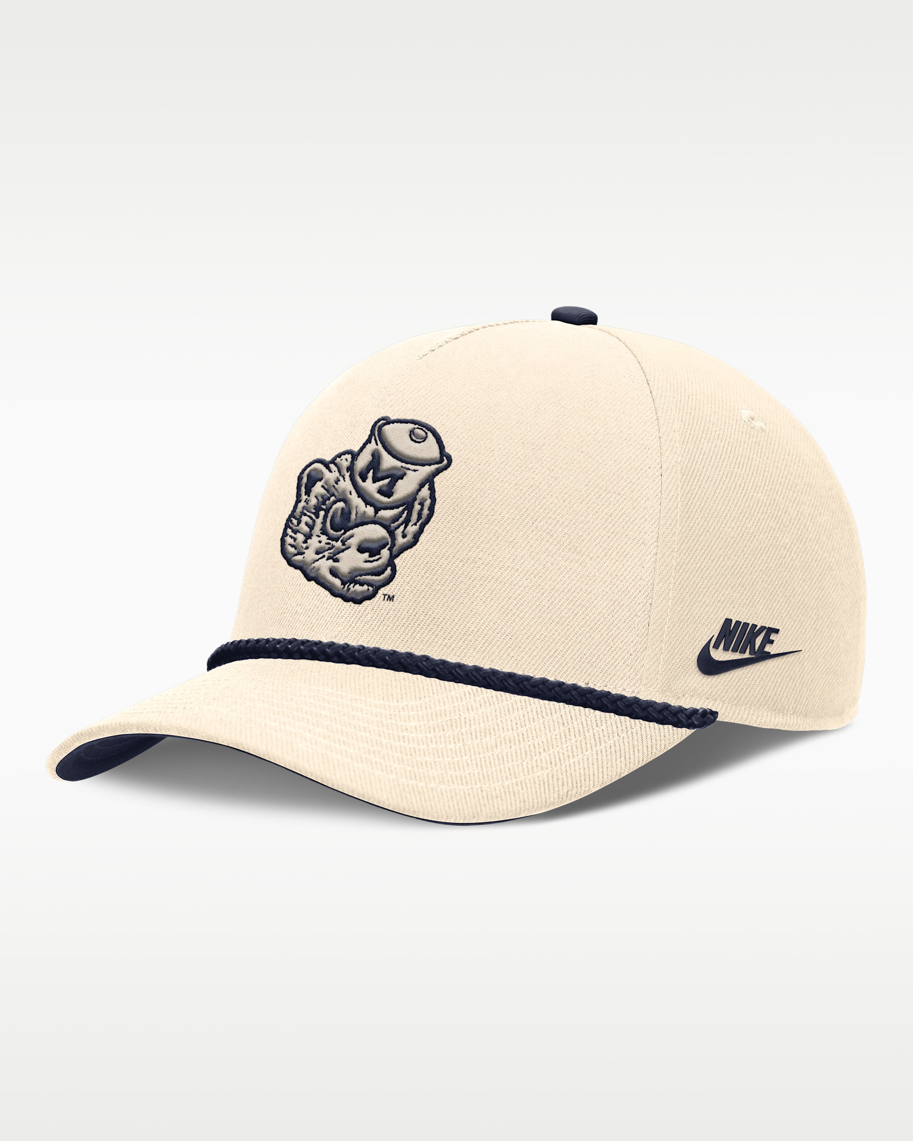 Michigan Legacy Vintage Rope Rise Men's Nike College Adjustable Hat - Natural/Navy/Navy