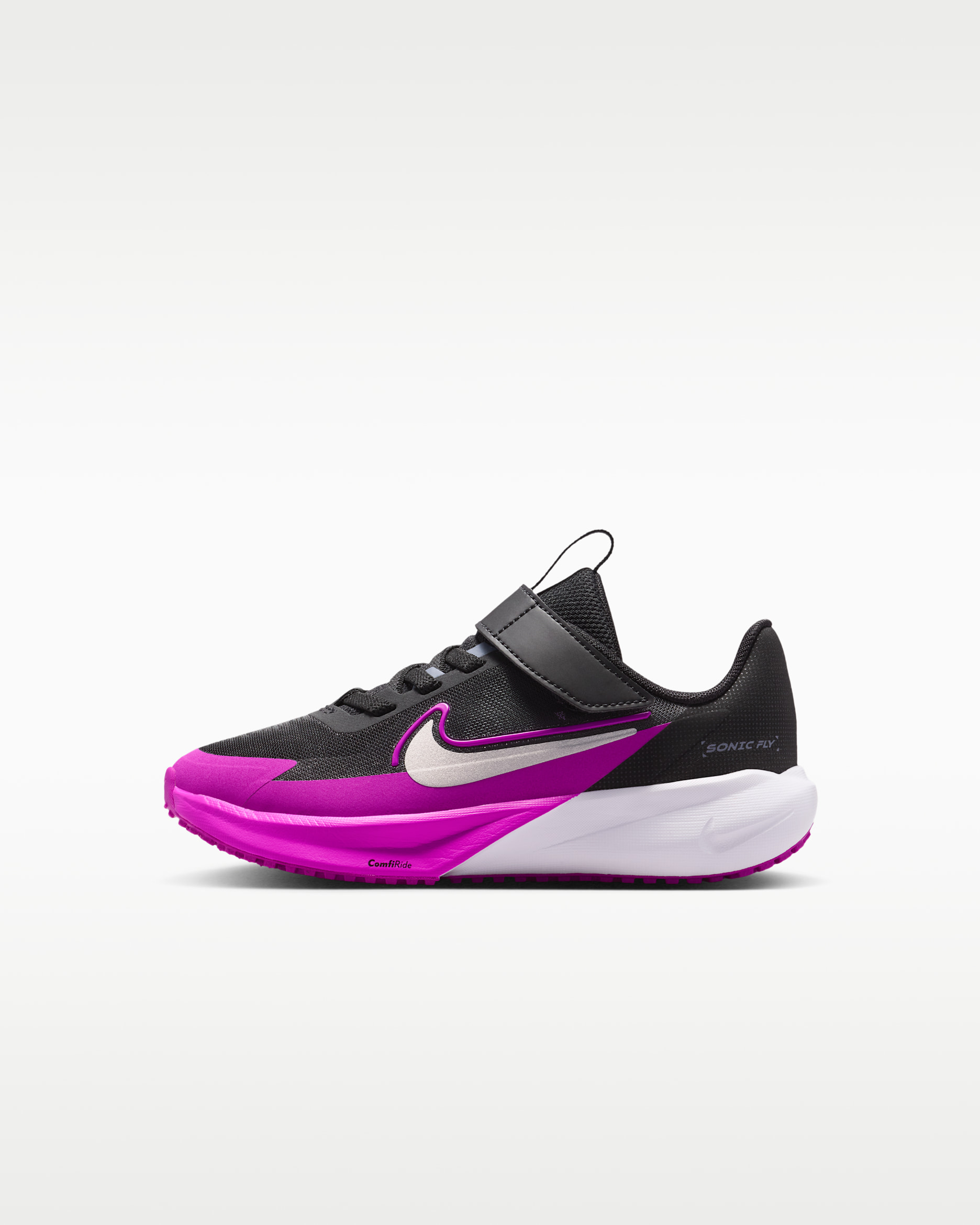 Tenis de correr para niños de preescolar Nike Sonic Fly - Negro/Morado vivo/Carbón claro/Plata metalizado