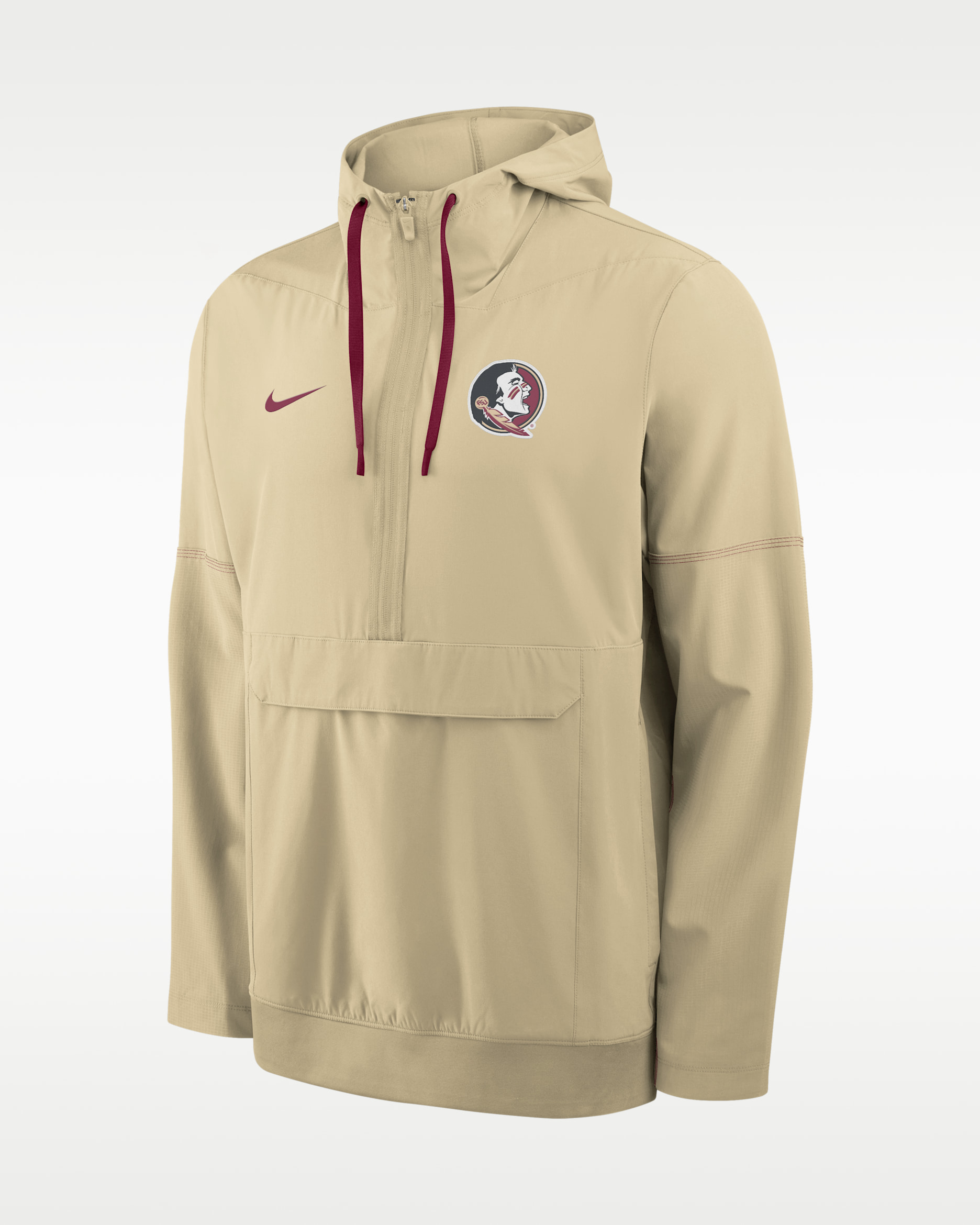 Florida State Sideline Anorak Men's Nike College 1/2-Zip Hooded Jacket - Team Gold/Team Maroon