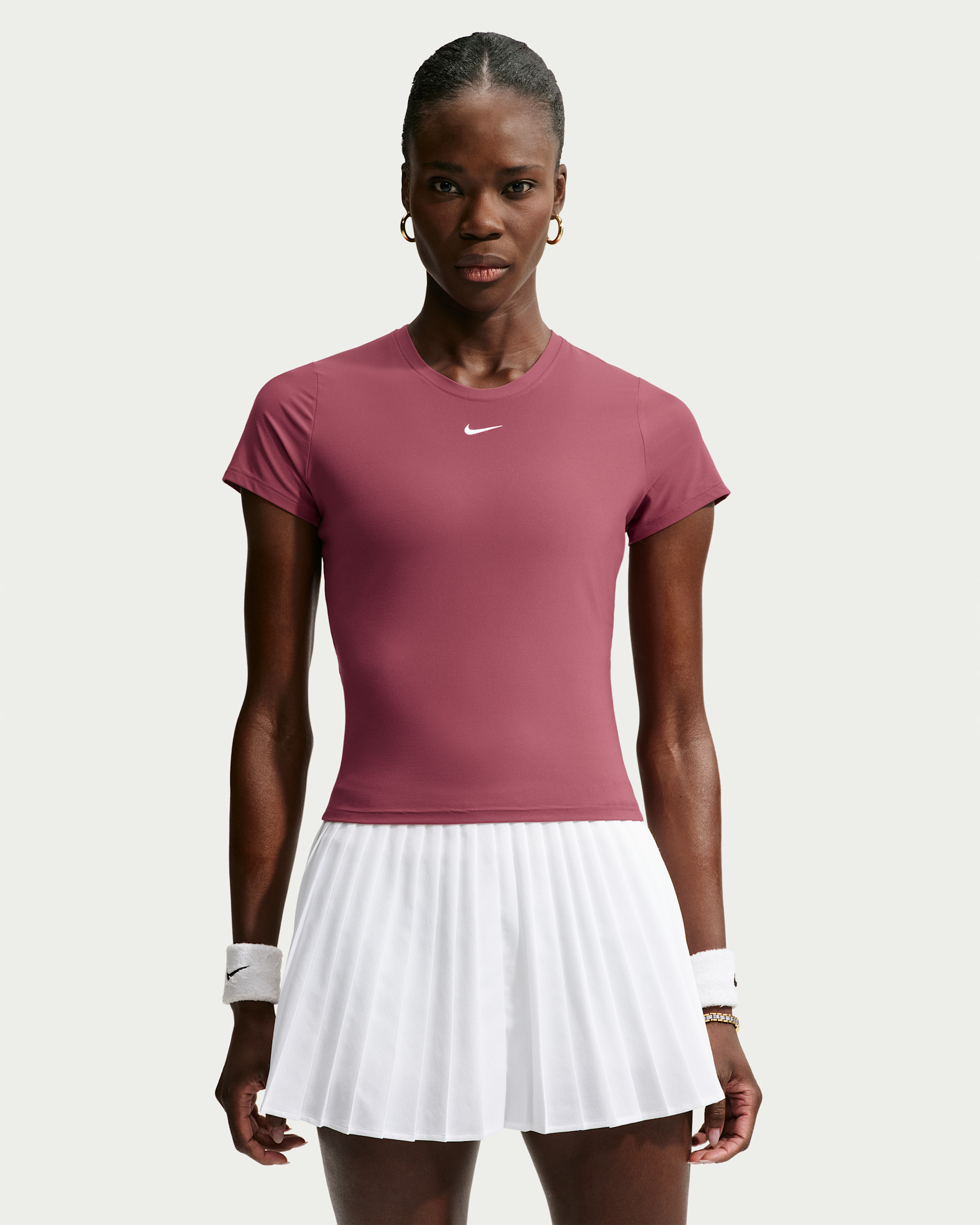Haut de tennis à manches courtes Dri-FIT Nike Victory pour femme - Pink Smoke/Blanc