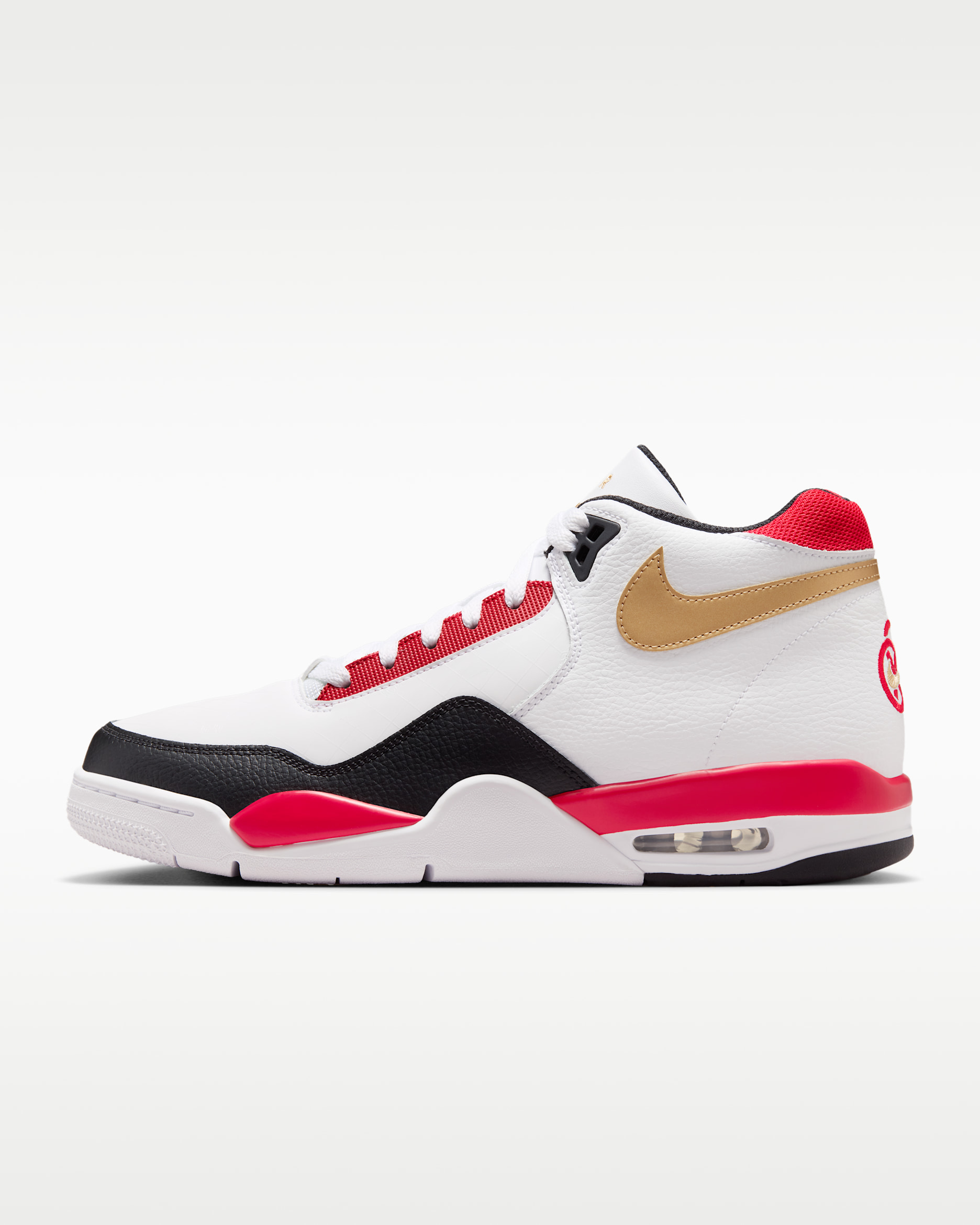Tenis para hombre Nike Flight Legacy - Blanco/Oro con elementos metalizados/Negro/Rojo universitario