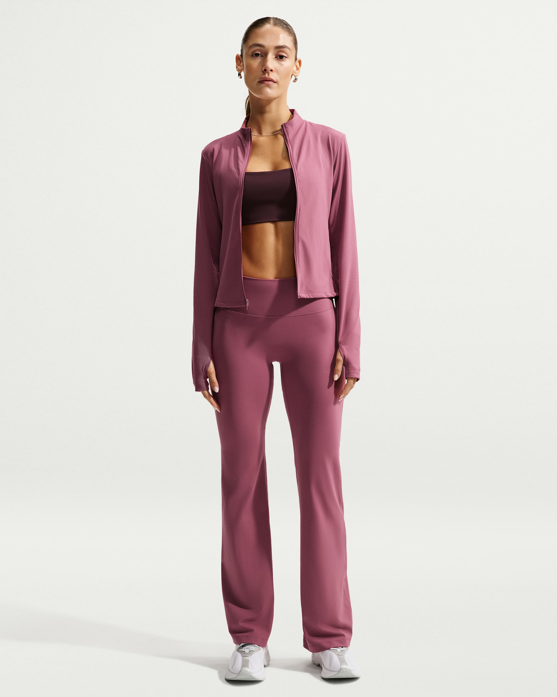 Nike Zenvy Women's High-Waisted Flared Leggings with No Front Seam - Pink Smoke/White