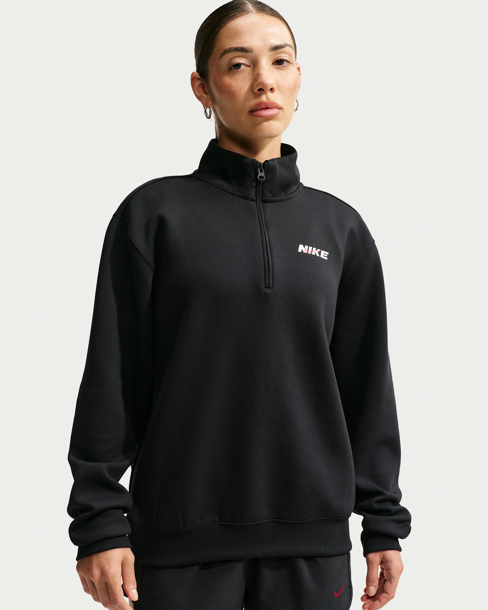 Nike Studio Fleece Sport Women's Dri-FIT 1/4-Zip Top - Black/University Red/White