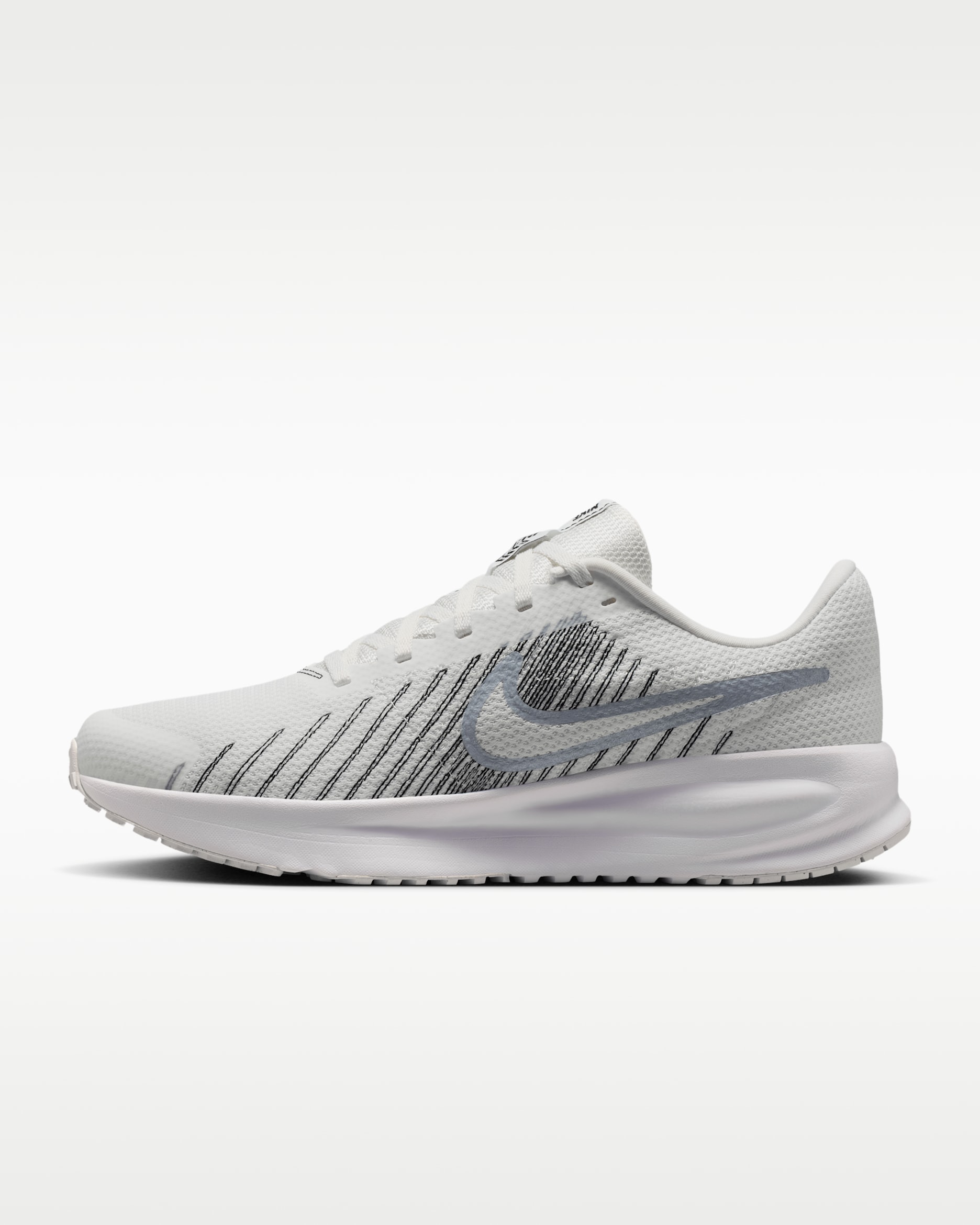 Tenis de correr en pavimento para hombre Nike Run Defy - Blanco cumbre/Blanco/Negro/Plata metalizado