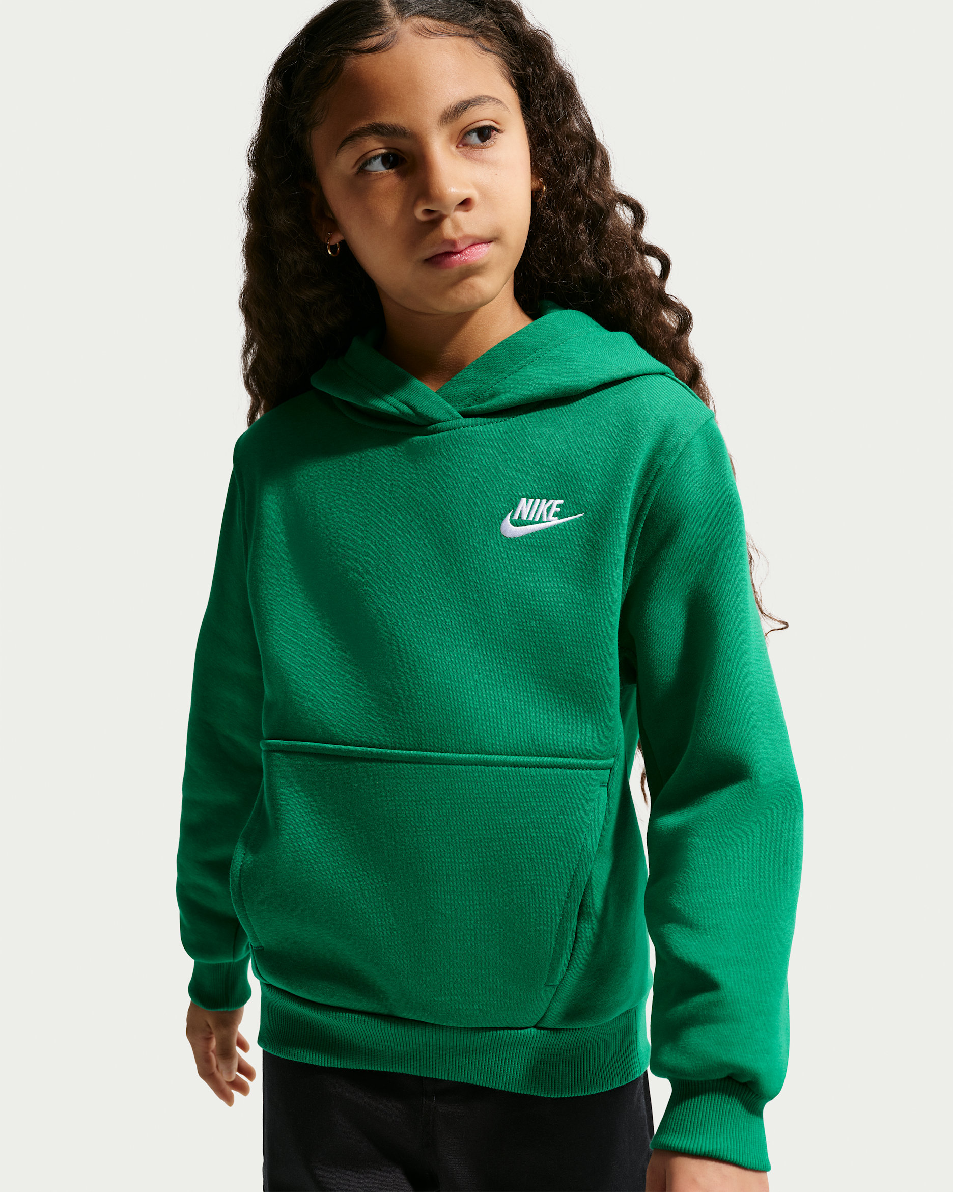Sudadera con gorro sin cierre para niños talla grande Nike Sportswear Club Fleece - Malaquita/Blanco