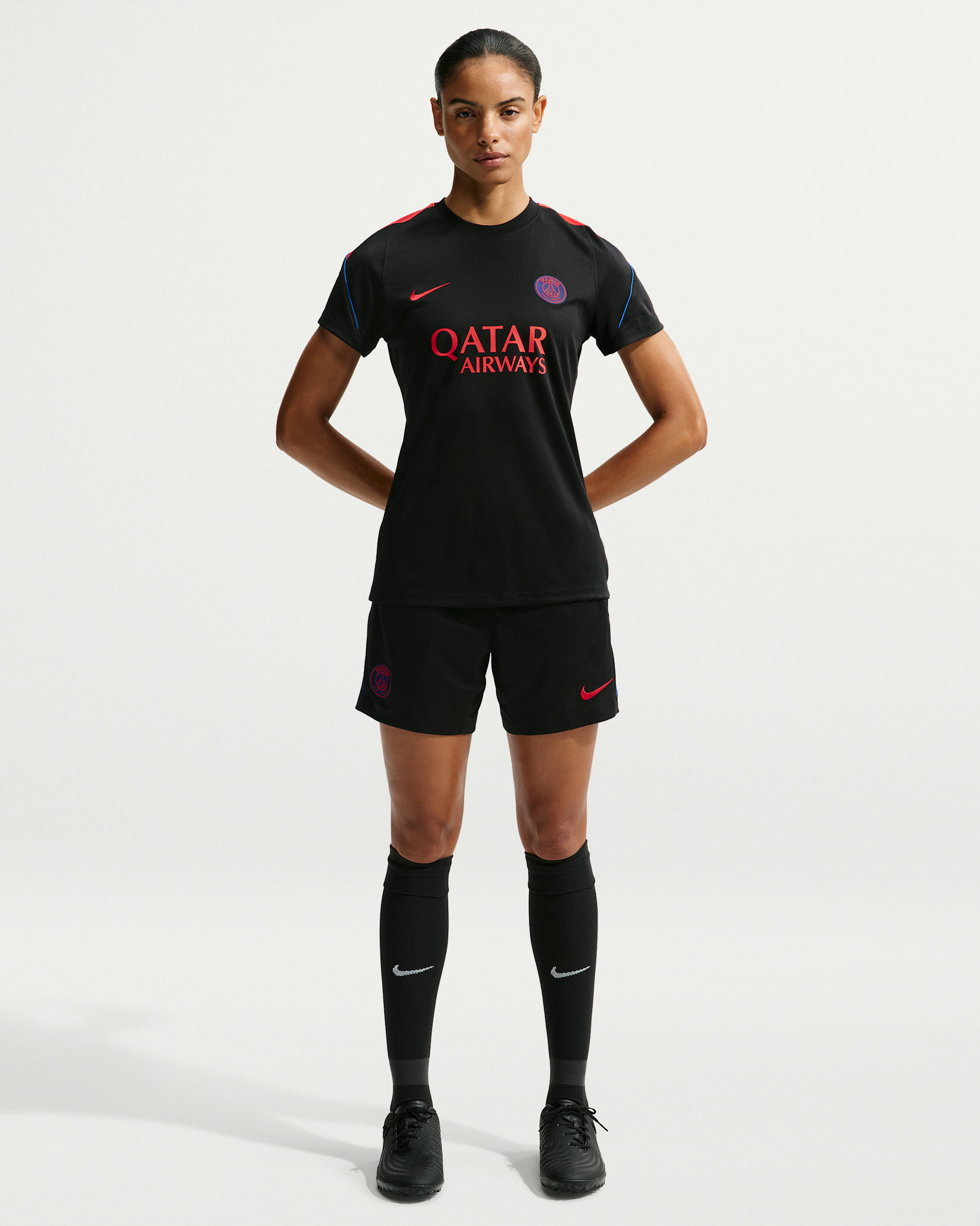 Fotbollsshorts Paris Saint-Germain Strike Nike Dri-FIT i stickat material för kvinnor - Svart/Hyper Royal/Global Red/Global Red