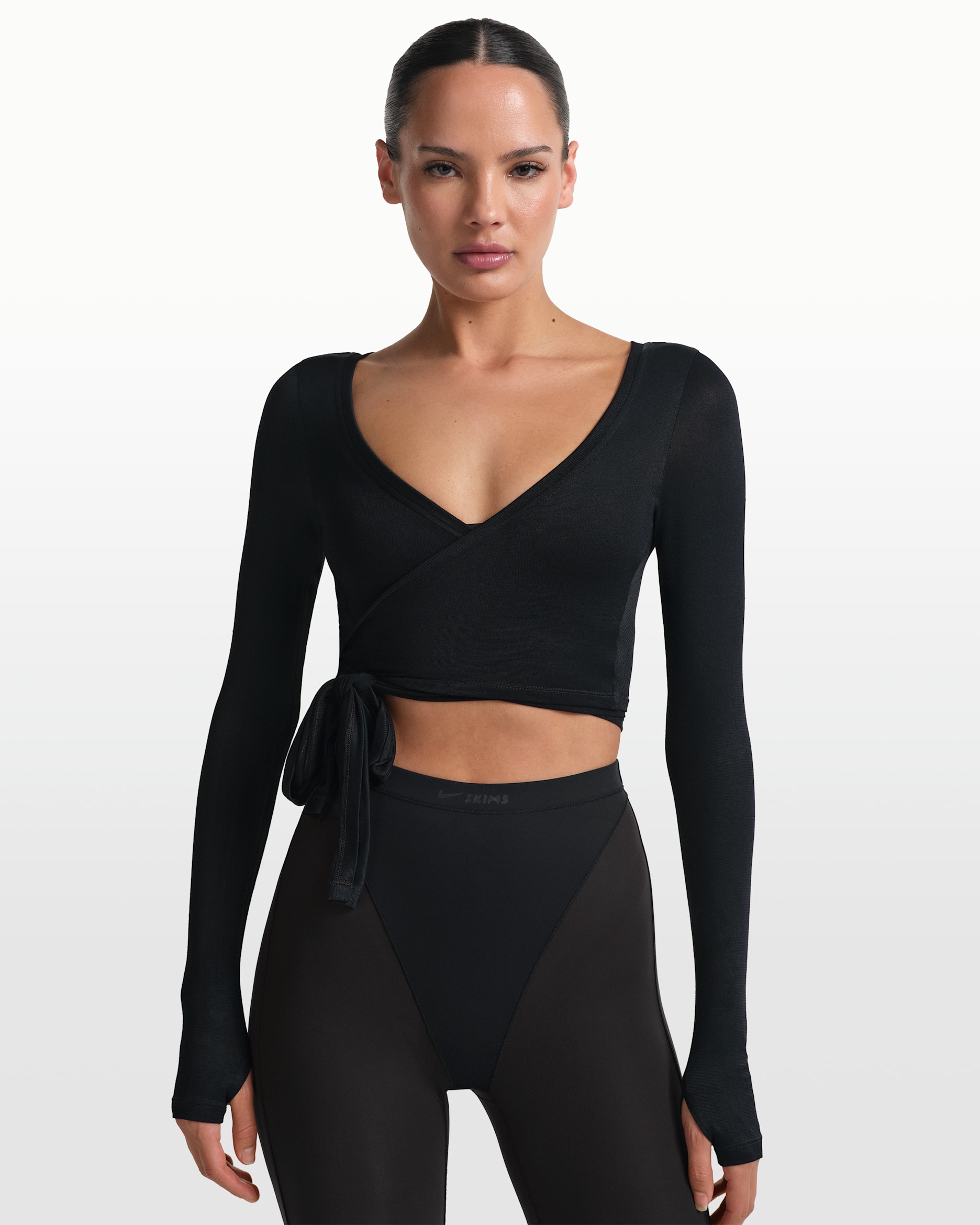 NikeSKIMS Stretch Knit Women's Long-Sleeve Wrap Top - NSKM OBSIDIAN