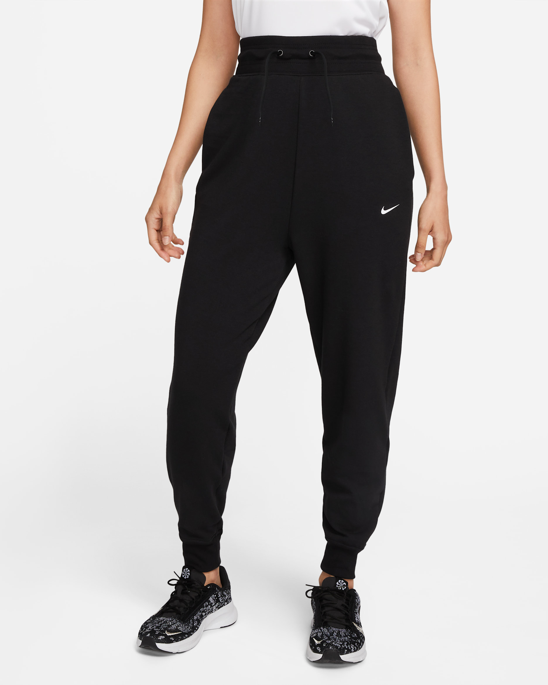 Nike Dri-FIT One Women's High-Waisted 7/8 French Terry Joggers - Black/White