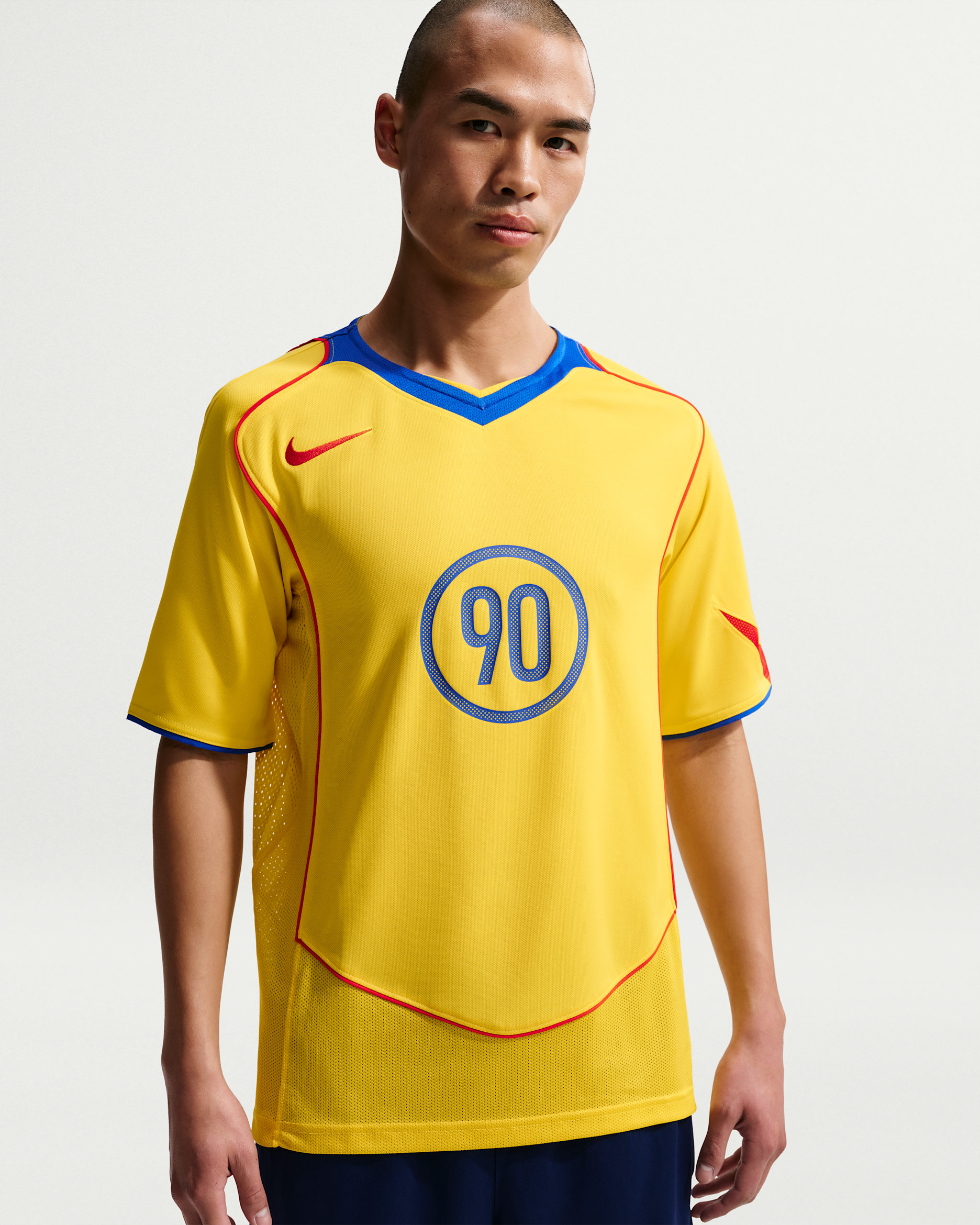 Nike Total 90 Men's Dri-FIT Short-Sleeve Football Top - Tour Yellow/Lyon Blue/Habanero Red/Habanero Red