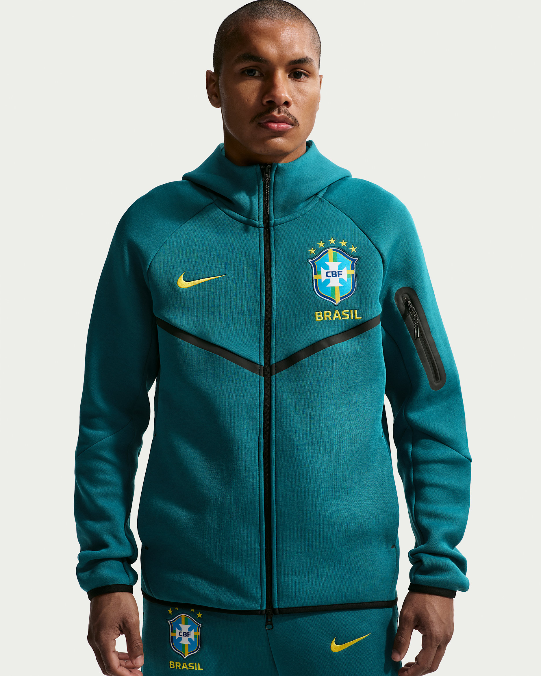 Brazil Tech Fleece Windrunner Men's Nike Soccer Full-Zip Hoodie - Geode Teal/Midwest Gold