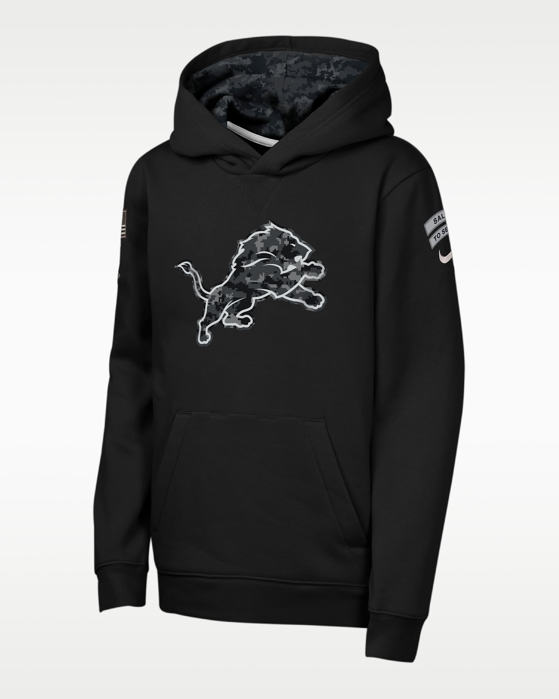 Sudadera con gorro sin cierre Nike de la NFL para niños talla grande Detroit Lions Salute to Service Sideline Club - Negro