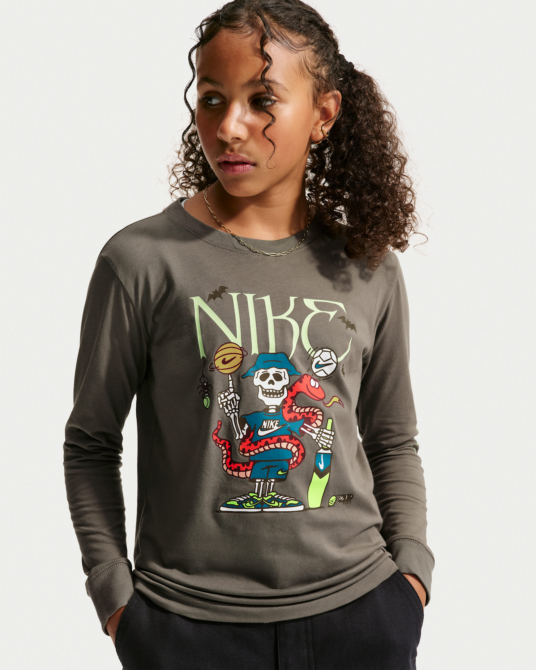 Nike Sportswear Big Kids' Long-Sleeve T-Shirt - Cave Stone
