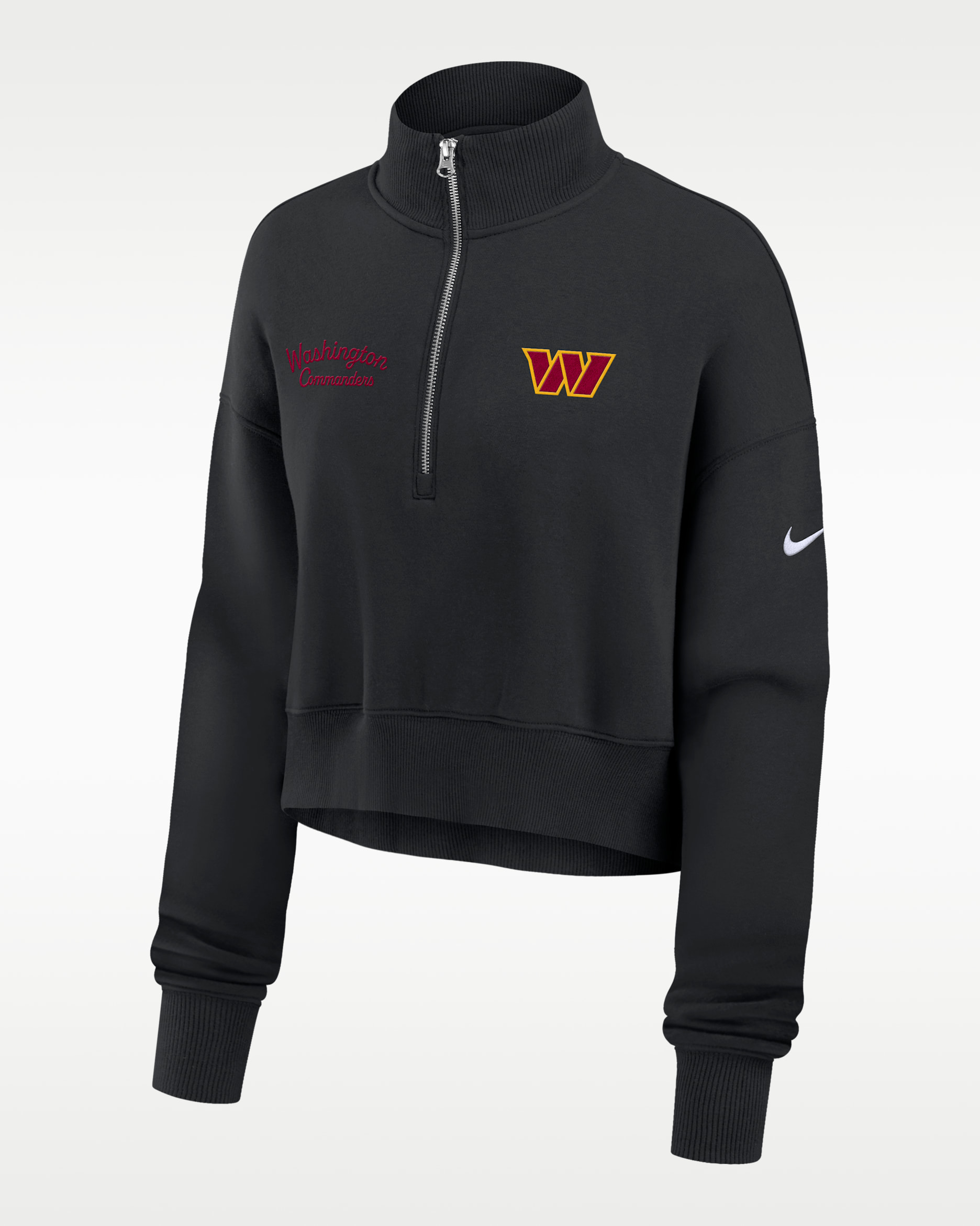 Sudadera de cuello redondo Nike de la NFL cropped con cierre de 1/4 para mujer Washington Commanders Phoenix - Negro