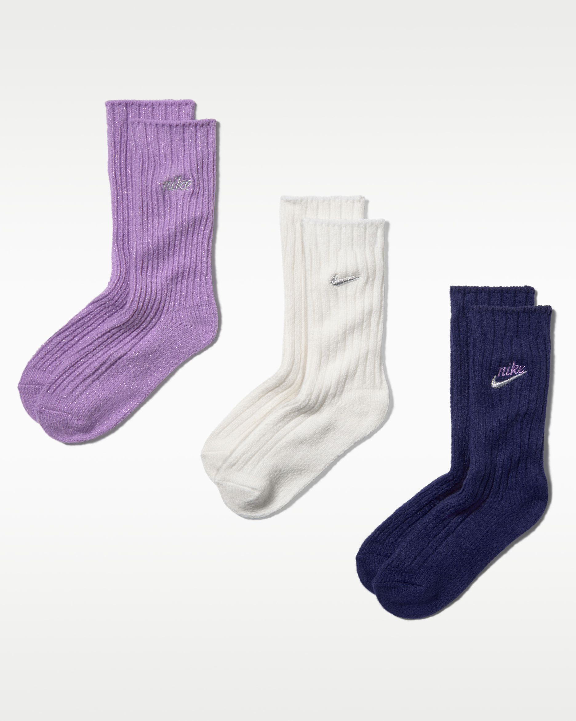 Nike Kids' Swoosh Sparkle Boot Socks (3 Pairs) - Violet Star
