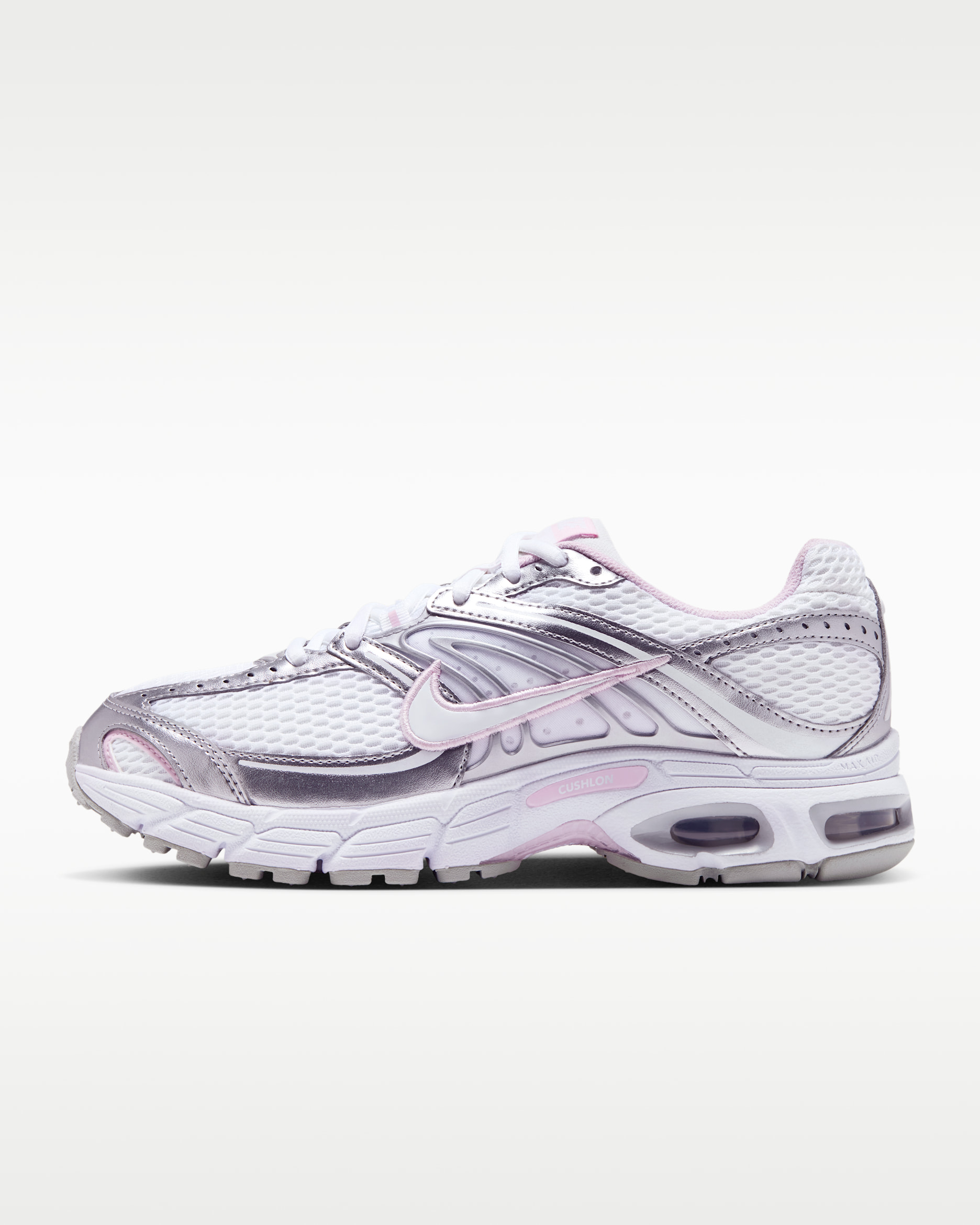 Nike Air Max Moto 2K Women's Shoes with Reflective Design Accents - White/Metallic Silver/Pink Foam/White