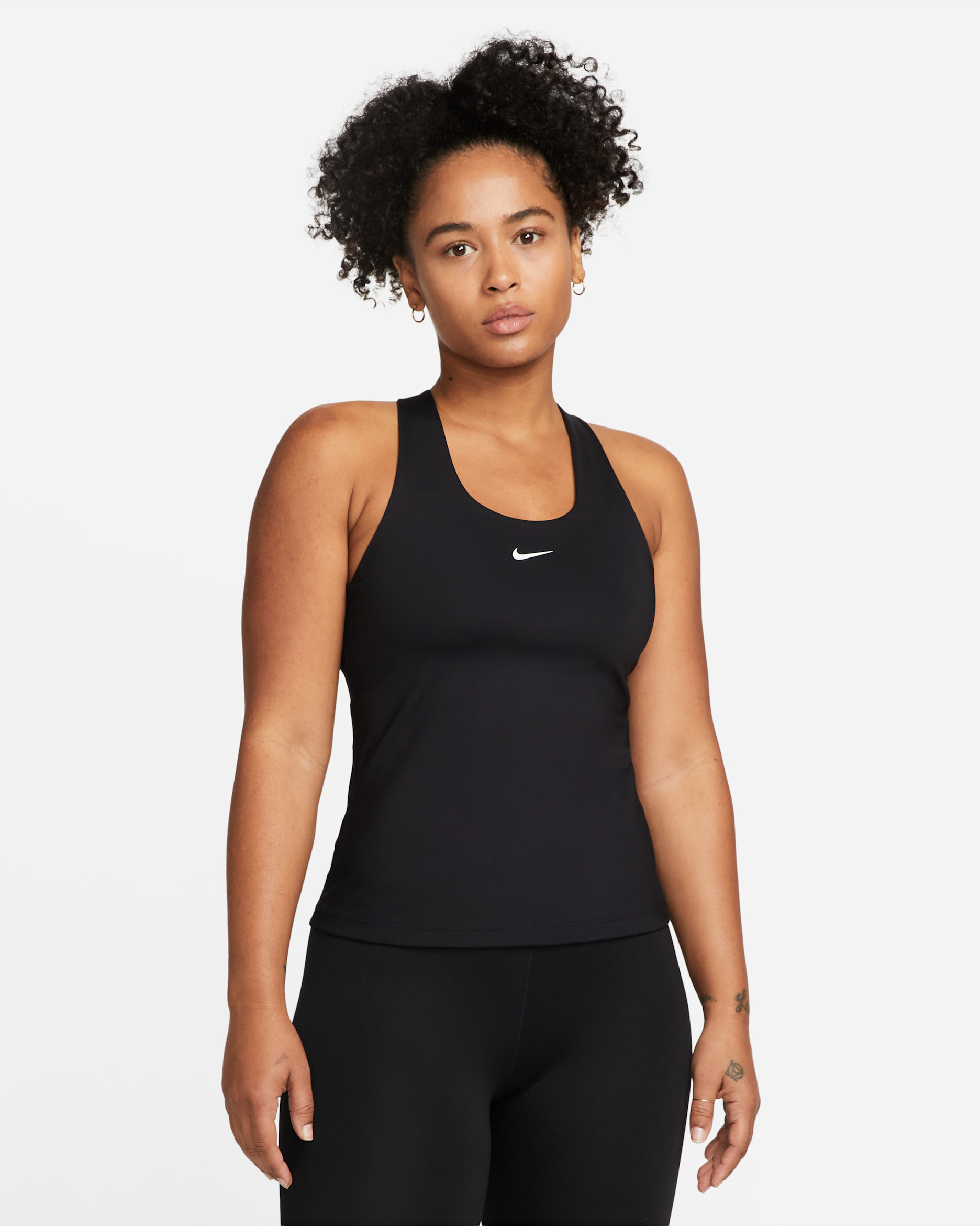 Canotta con bra imbottito a sostegno medio Nike Swoosh – Donna - Nero/Nero/Bianco
