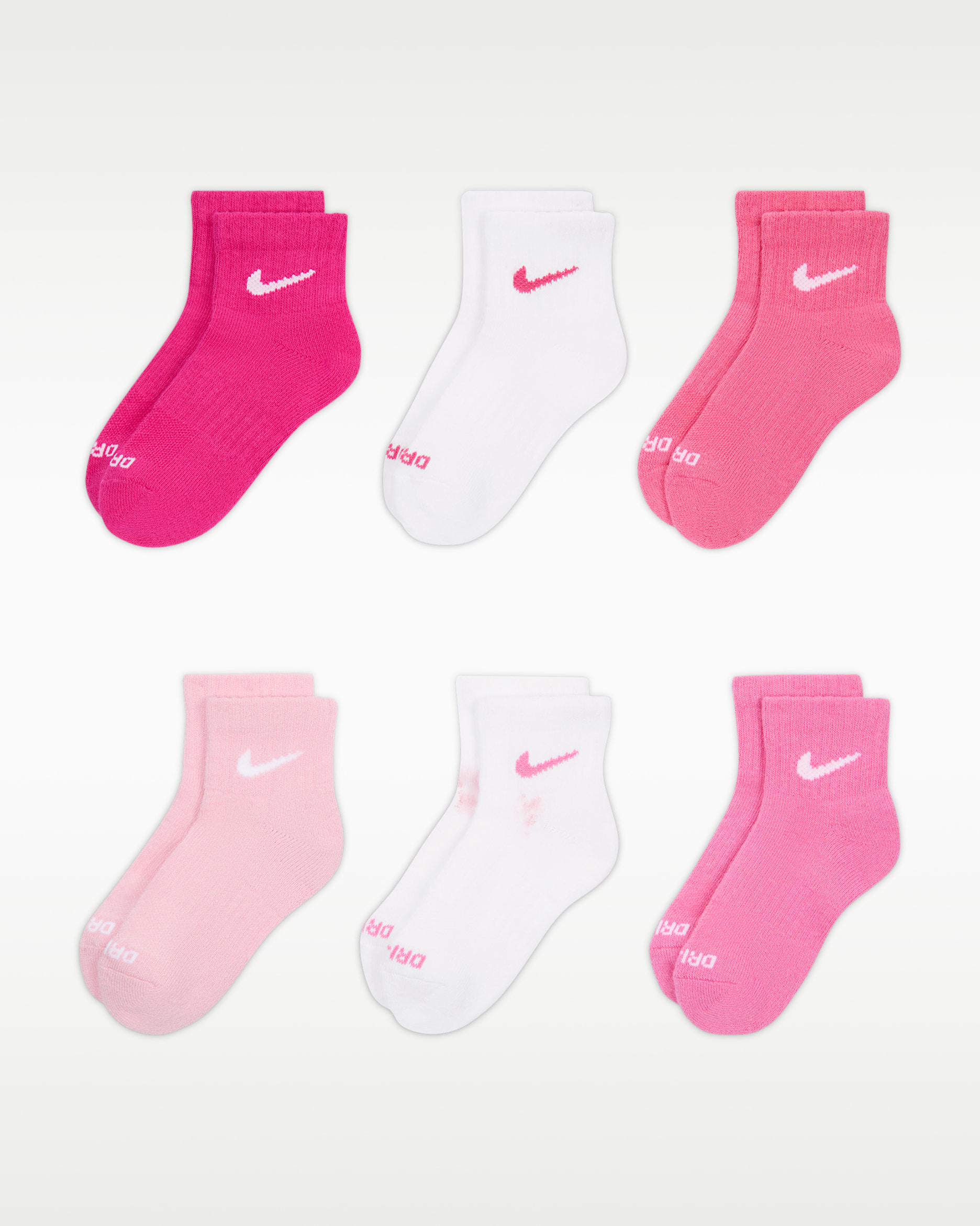 Nike Dri-FIT Performance Basics Little Kids' Ankle Socks (6 Pairs) - Pink/White/Vivid Pink/White