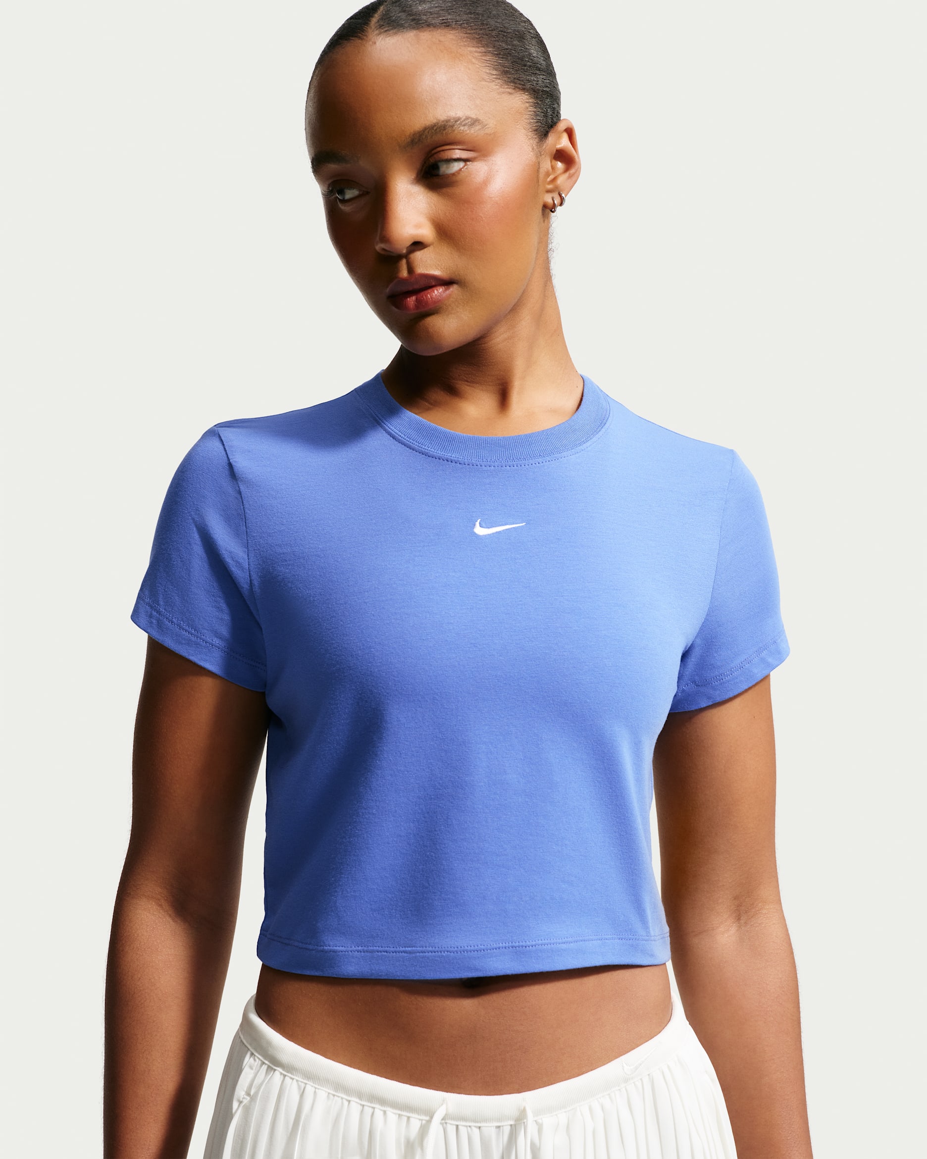 Playera cropped para mujer Nike Sportswear Chill Knit - Azul medio claro/Blanco