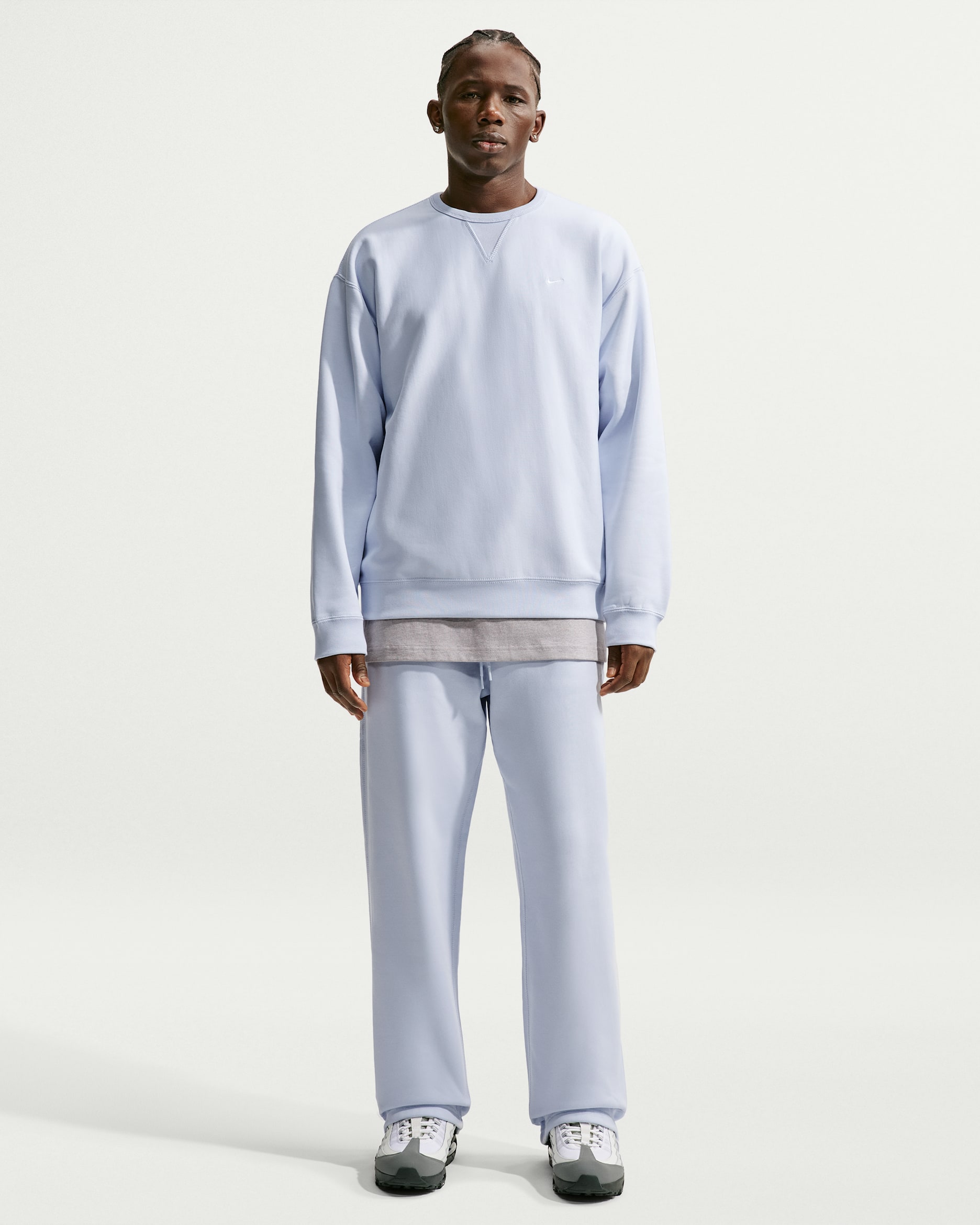 Nike Solo Swoosh-fleecebukser med åben kant til mænd - Football Grey/Football Grey/hvid