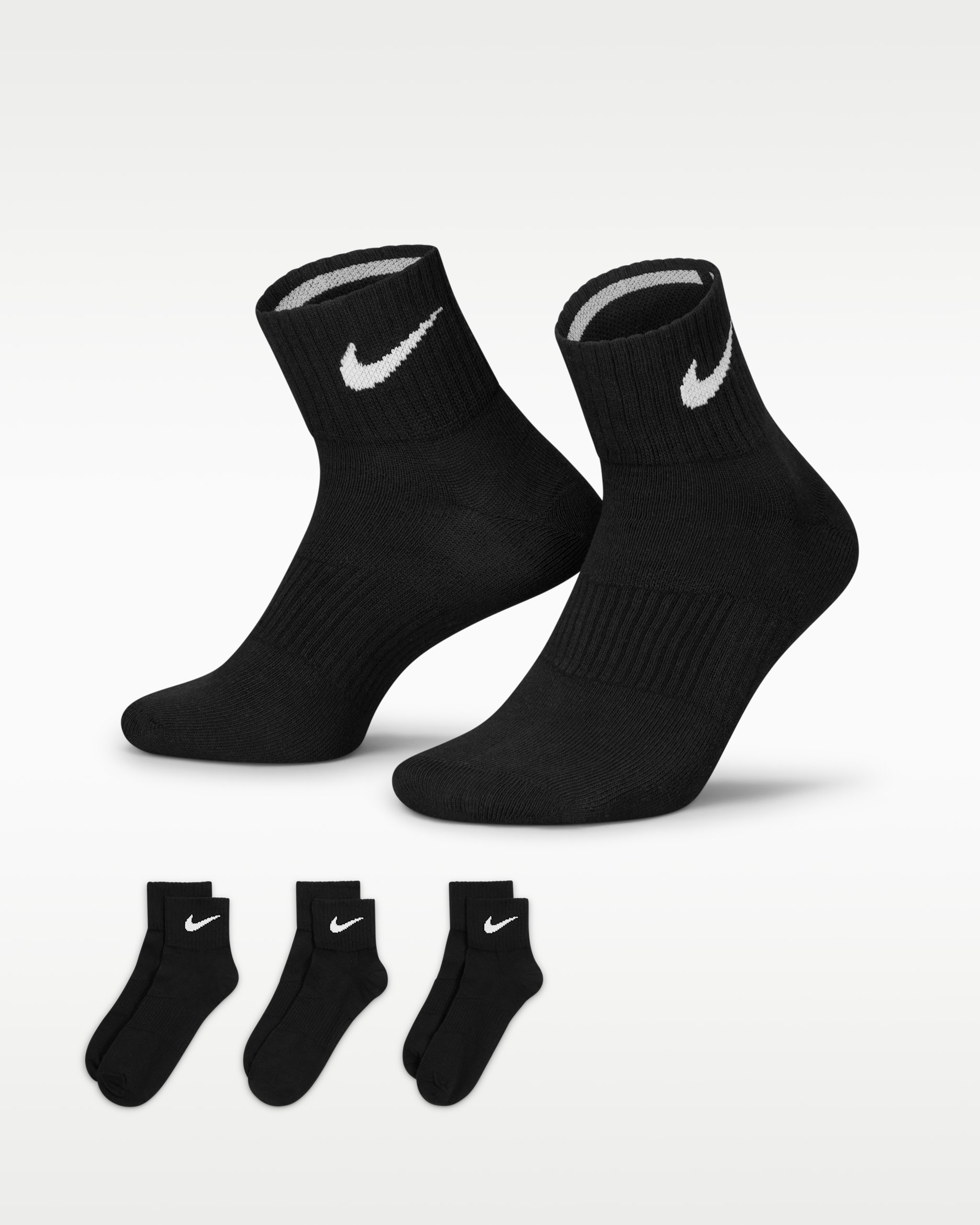 Nike Performance Lightweight Training Ankle Socks (3 Pairs) - Black/White