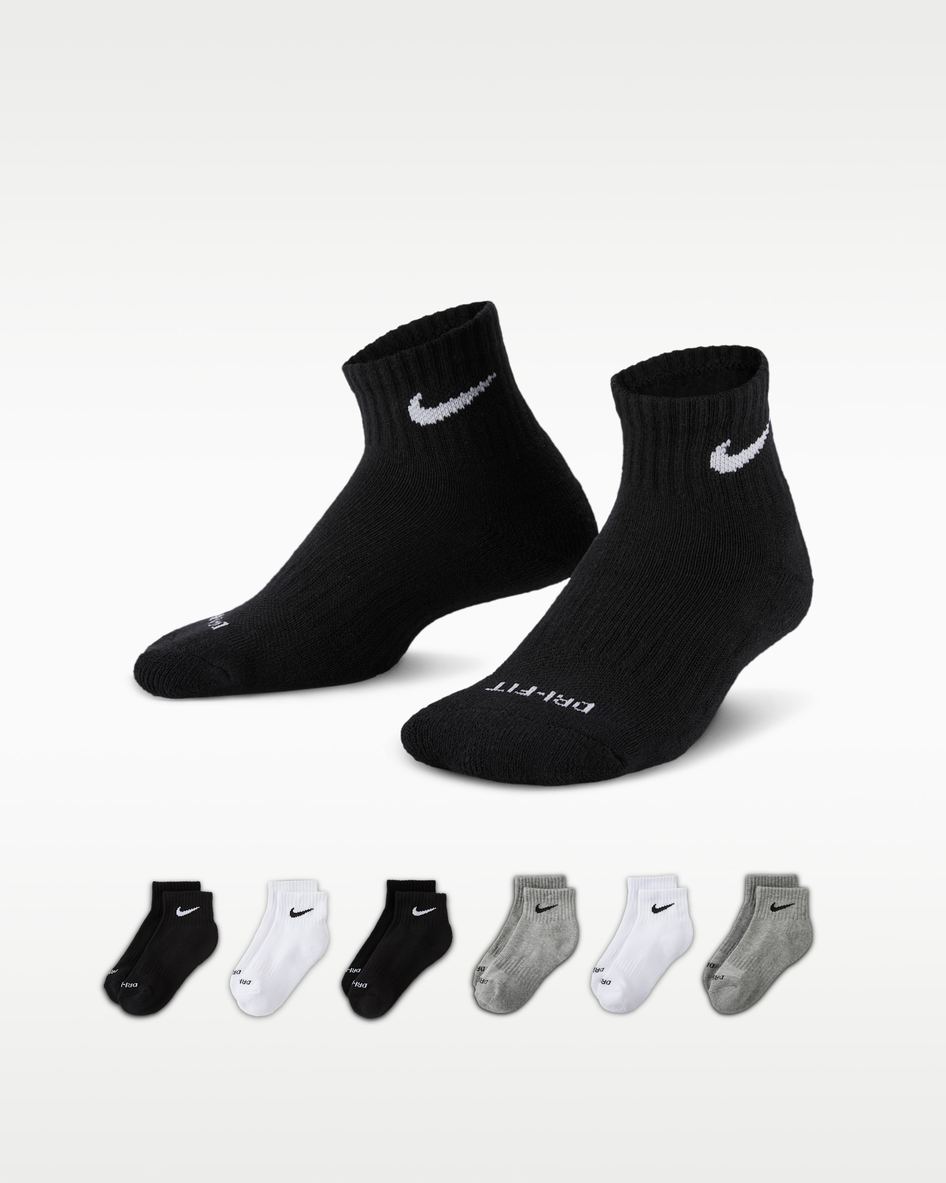 Calcetines de 1/4 para preescolar (6 pares) Nike Dri-FIT Performance Basics - Gris oscuro jaspeado/Negro