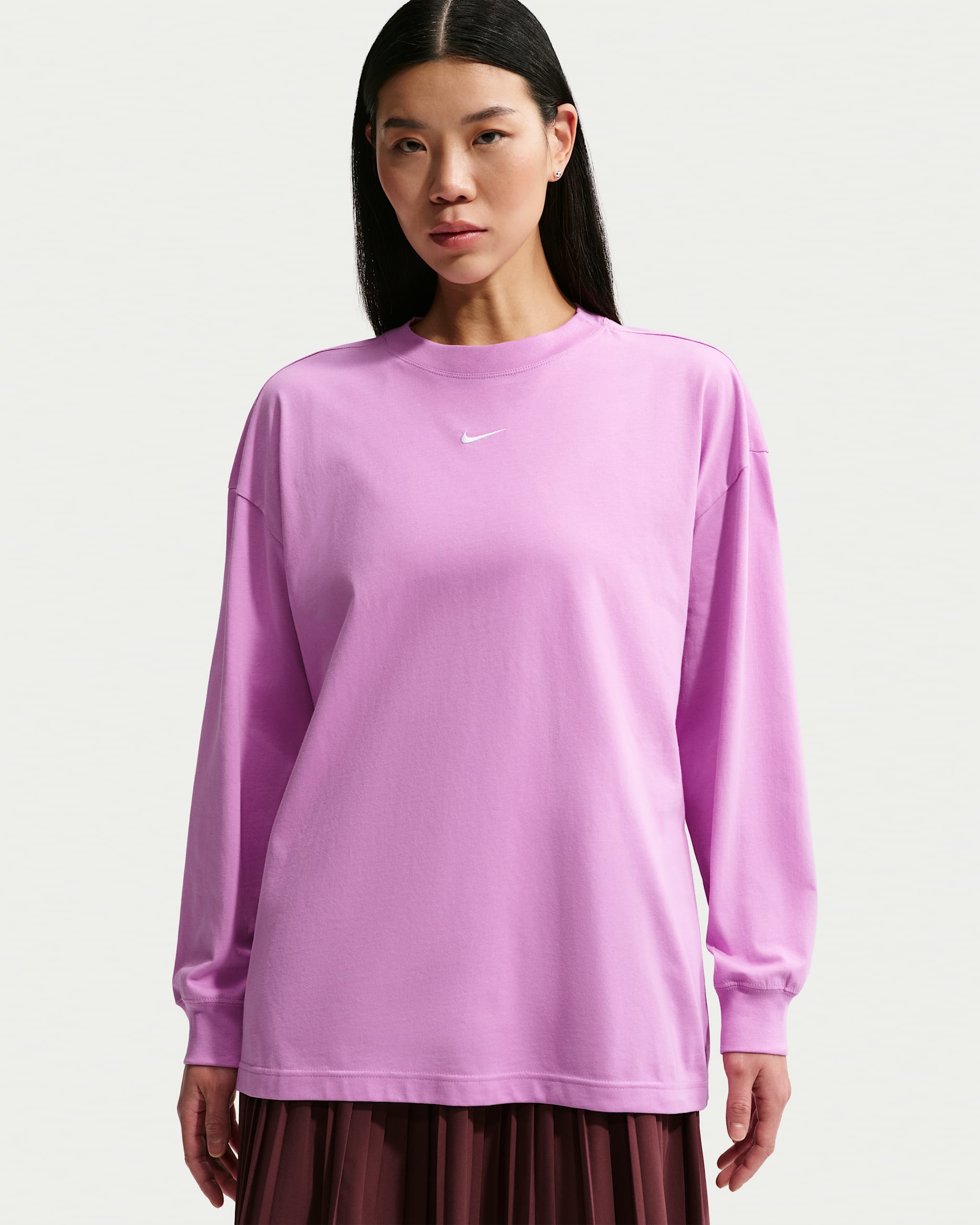 Nike Sportswear Women's Oversized Long-Sleeve T-Shirt - Light Magenta