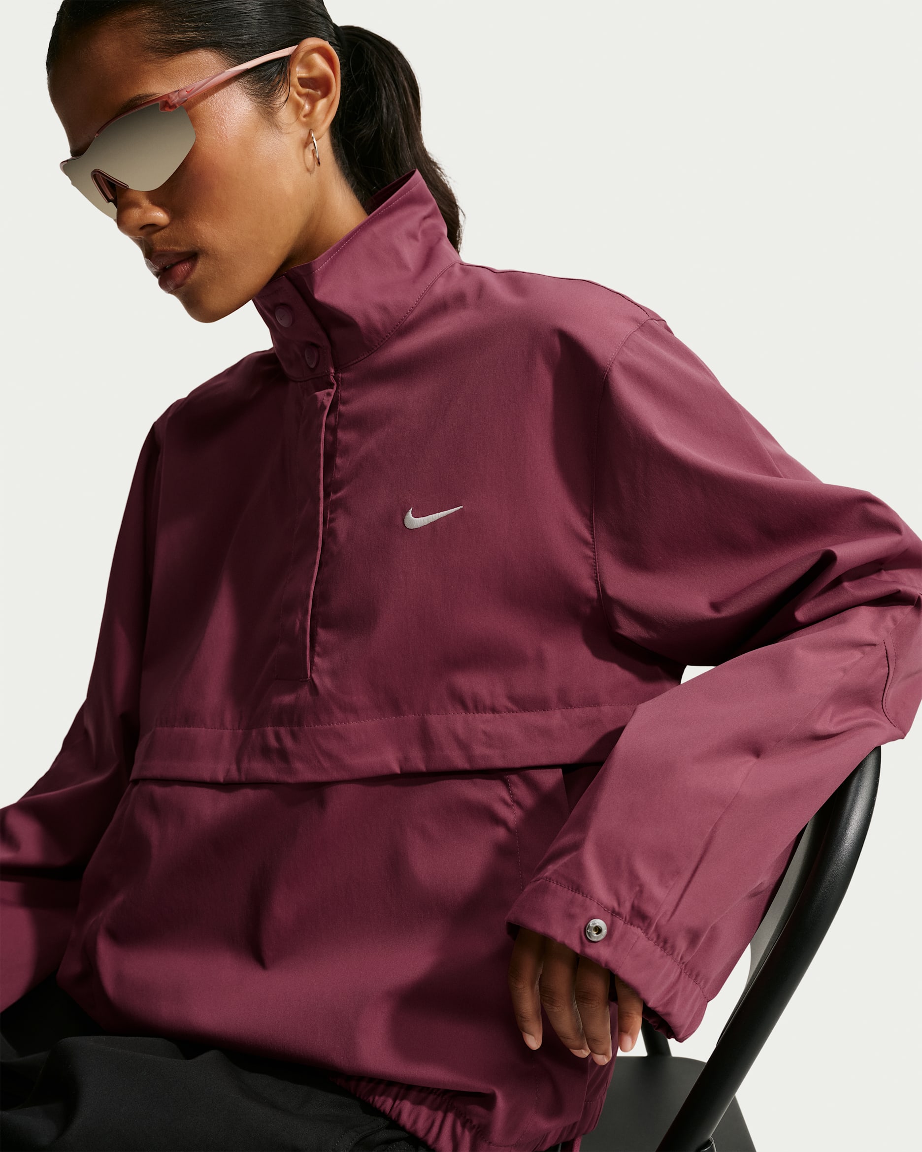 Nike Sportswear Women's Loose 1/4-Press-Stud Jacket - Pink Smoke/Sail