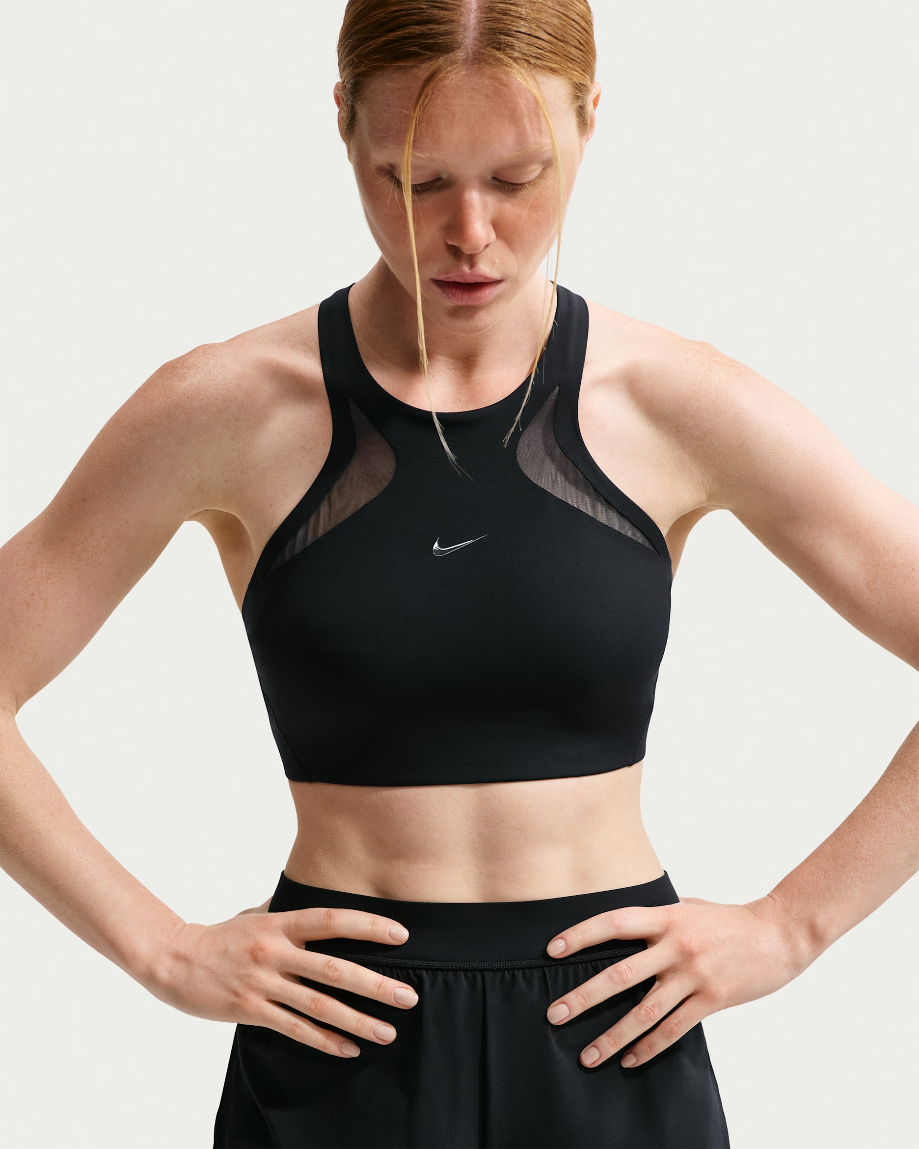 Nike Universa Mesh Sport-BH mit mittlerem Halt - Schwarz/Anthracite/Dark Smoke Grey