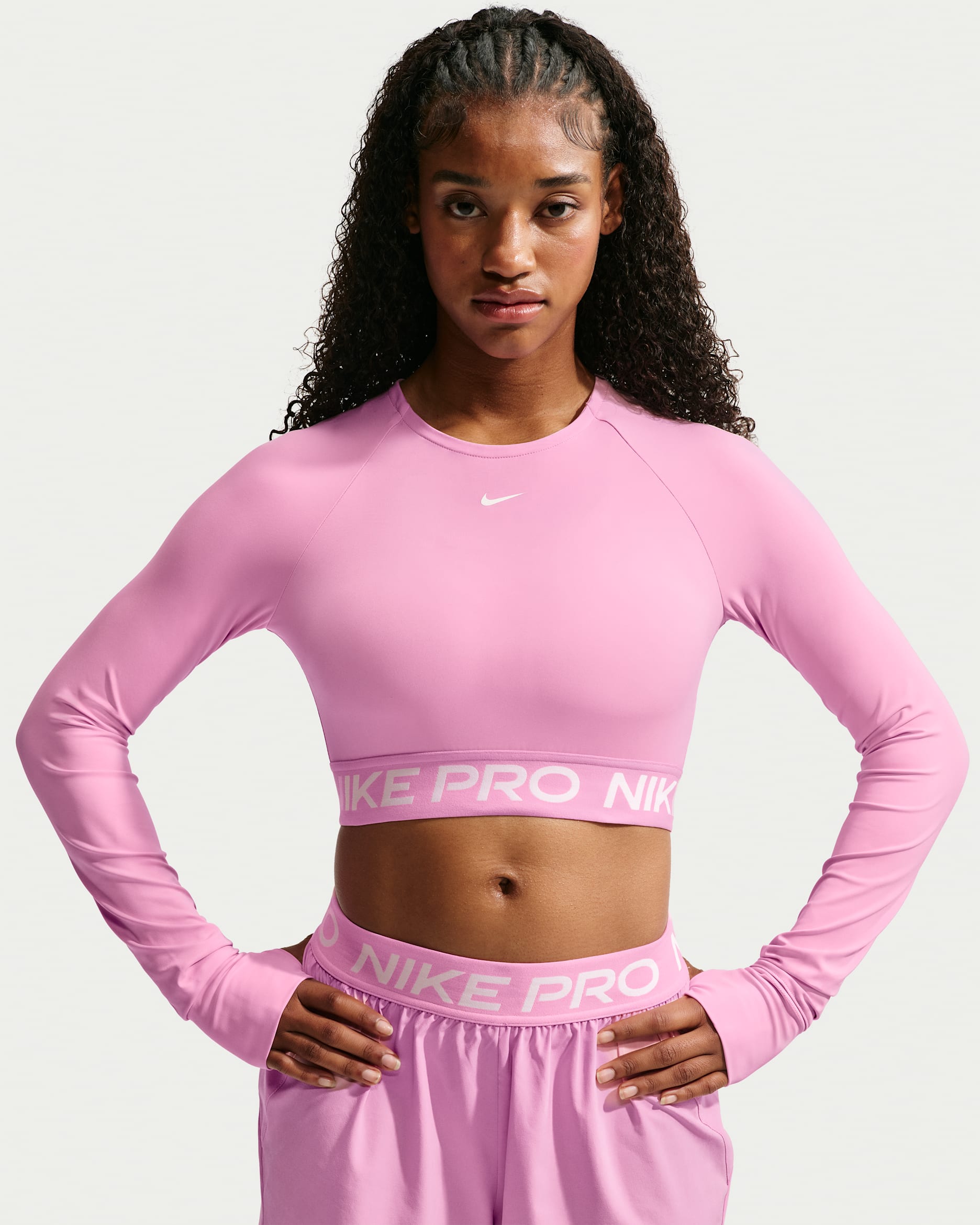 Playera de manga larga Dri-FIT cropped para mujer Nike Pro - Rosa amanecer/Blanco