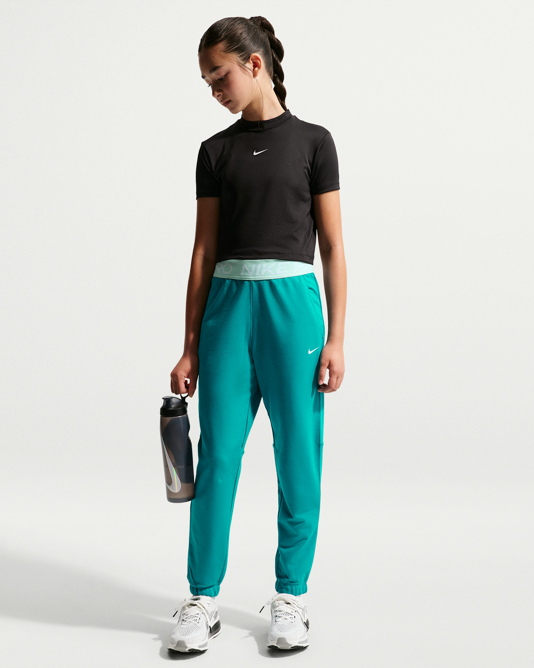 Joggers Dri-FIT para niña talla grande Nike Pro Fleece - Energía/Energía/Verde ártico/Blanco