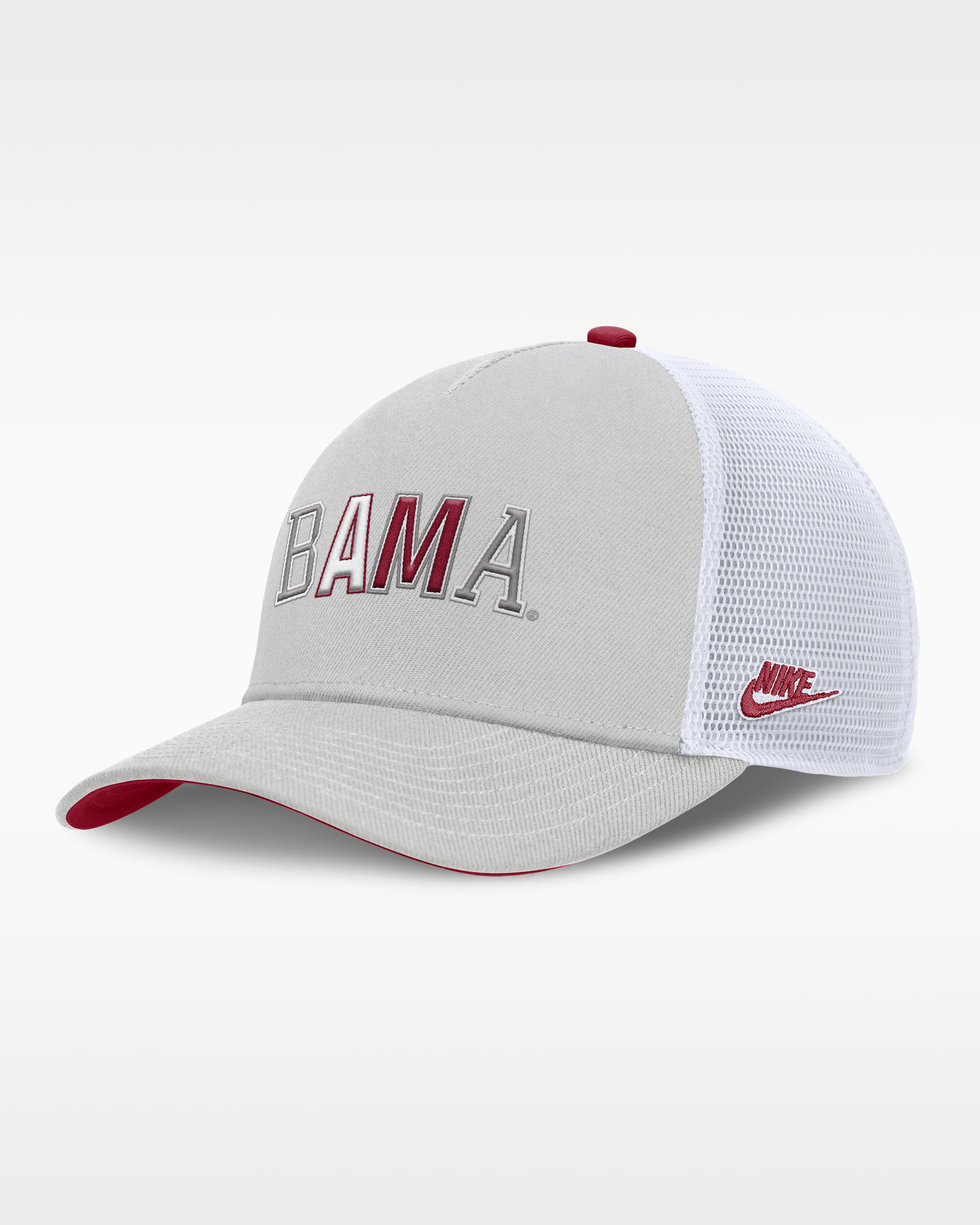 Alabama Legacy Basketball Rise Men's Nike College Trucker Adjustable Hat - Grey/Crimson