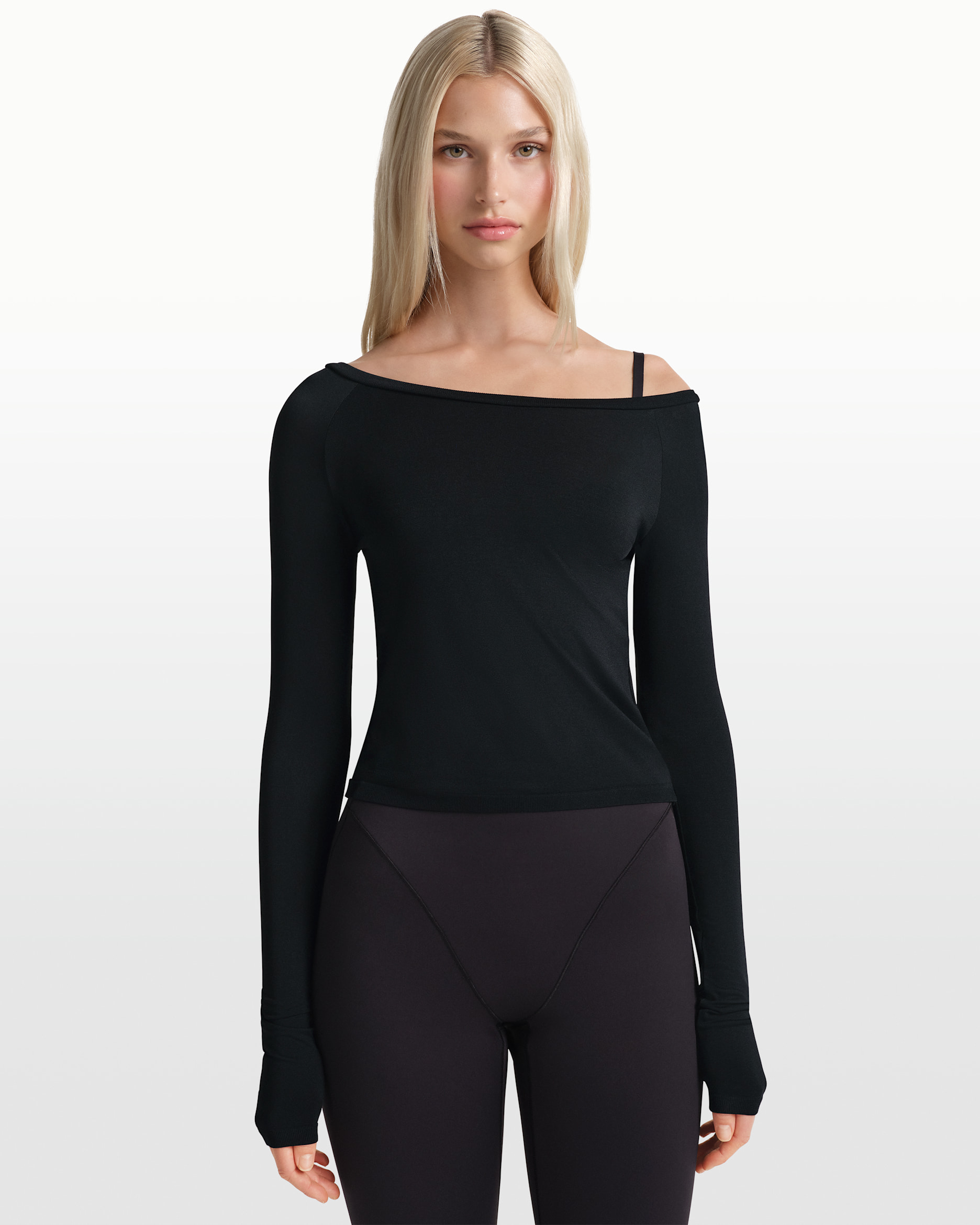 NikeSKIMS Stretch Knit Women's Off-Shoulder Long-Sleeve Top - NSKM OBSIDIAN