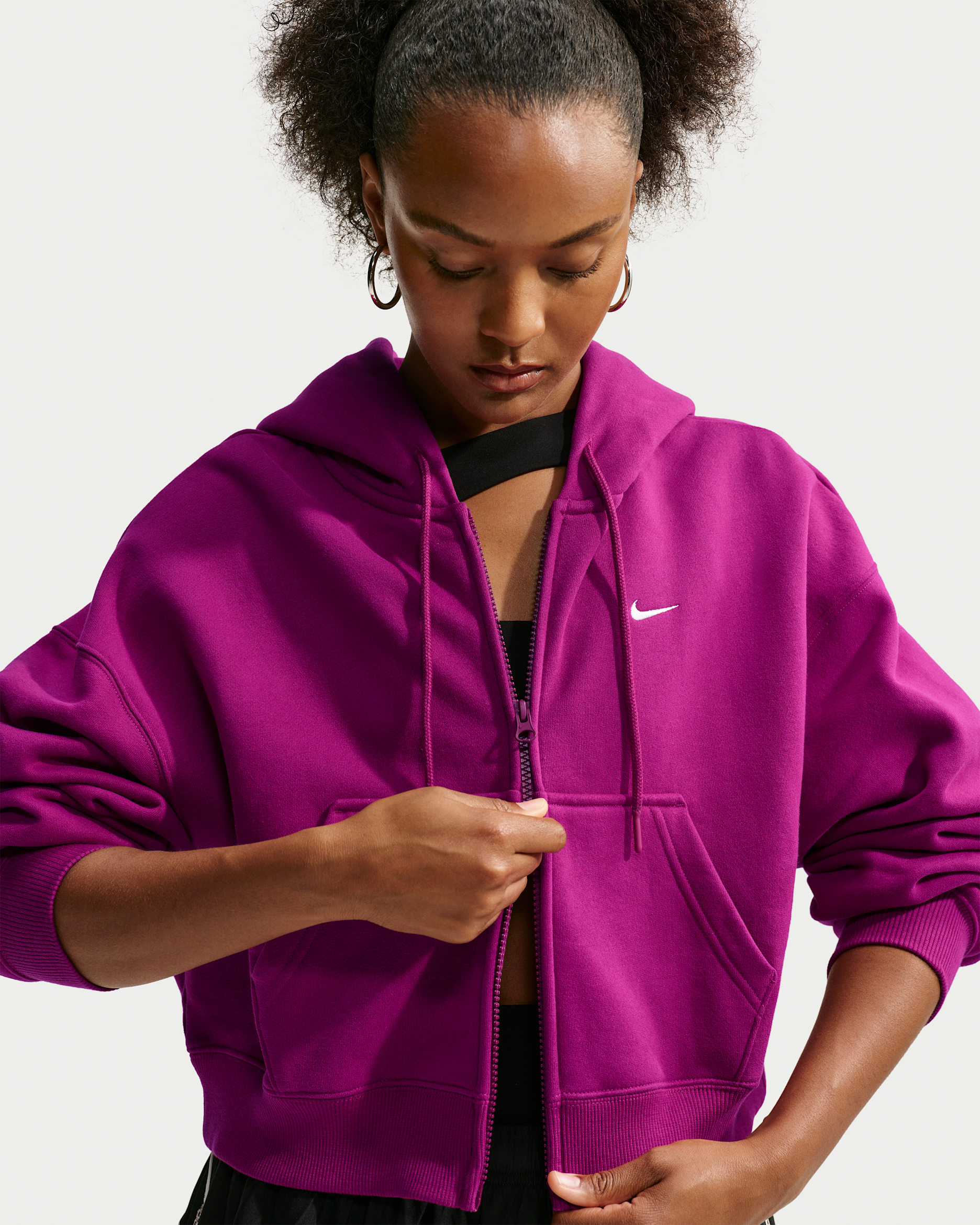 Nike Studio Fleece Medium Weight Women's Oversized Full-Zip Cropped Hoodie - True Berry/Sail