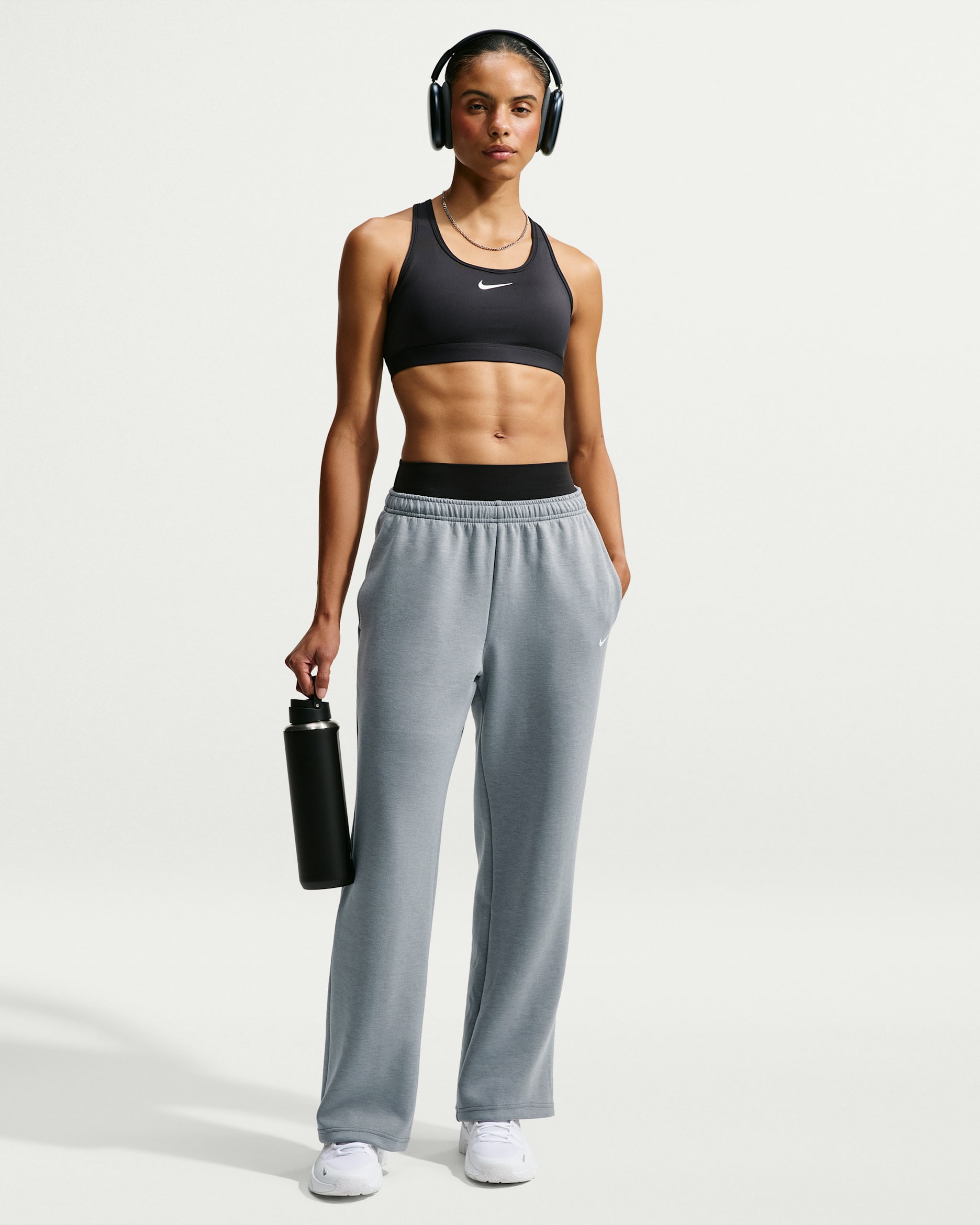 Nike Studio Fleece Sport Women's Dri-FIT Mid-Rise Open-Hem Pants - Smoke Grey/Heather/White