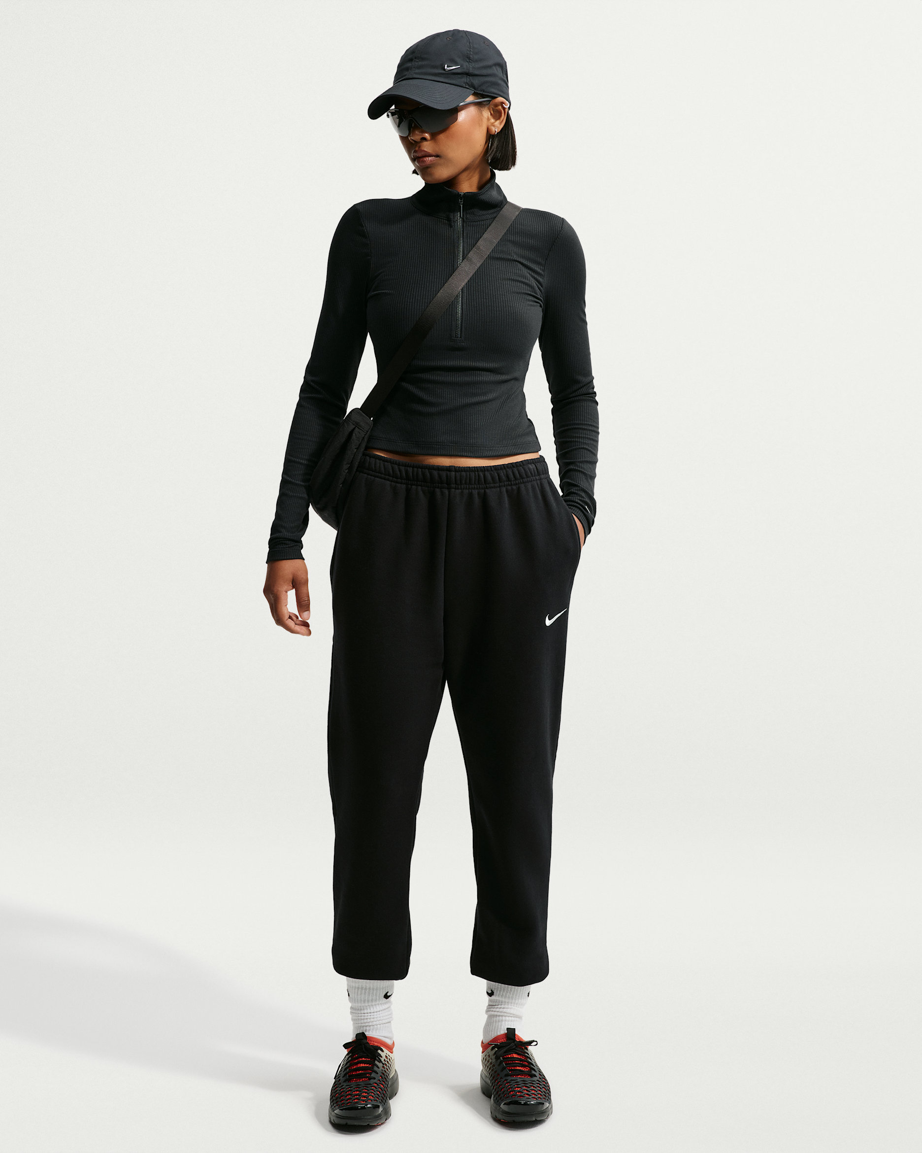 Nike Studio Fleece Medium Weight Women's Mid-Rise Joggers - Total Black/Sail
