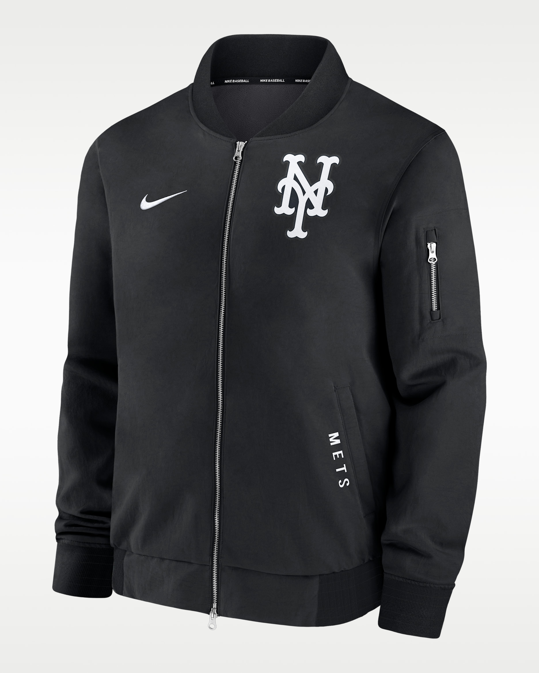 New York Mets Authentic Collection Dugout Men's Nike MLB Full-Zip Bomber Jacket - Black