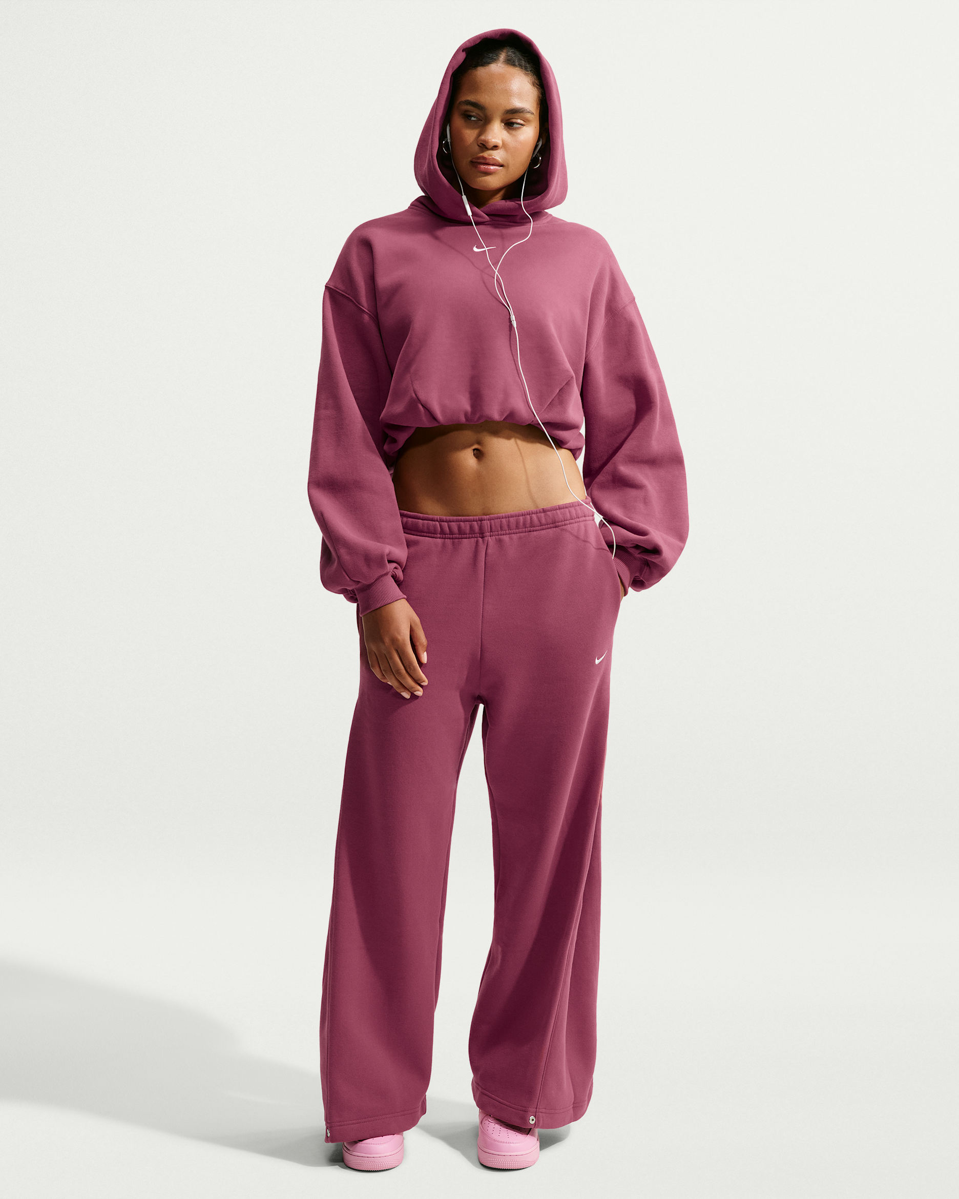 Nike Studio Fleece Medium Weight Women's Loose Pleated Snap Pants - Pink Smoke/Sail
