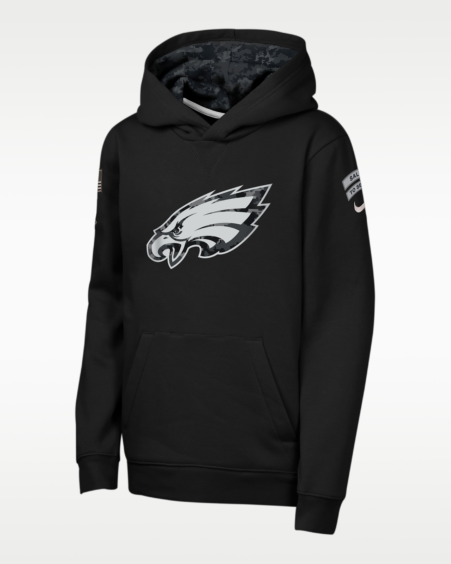 Sudadera con gorro sin cierre Nike de la NFL para niños talla grande Philadelphia Eagles Salute to Service Sideline Club - Negro