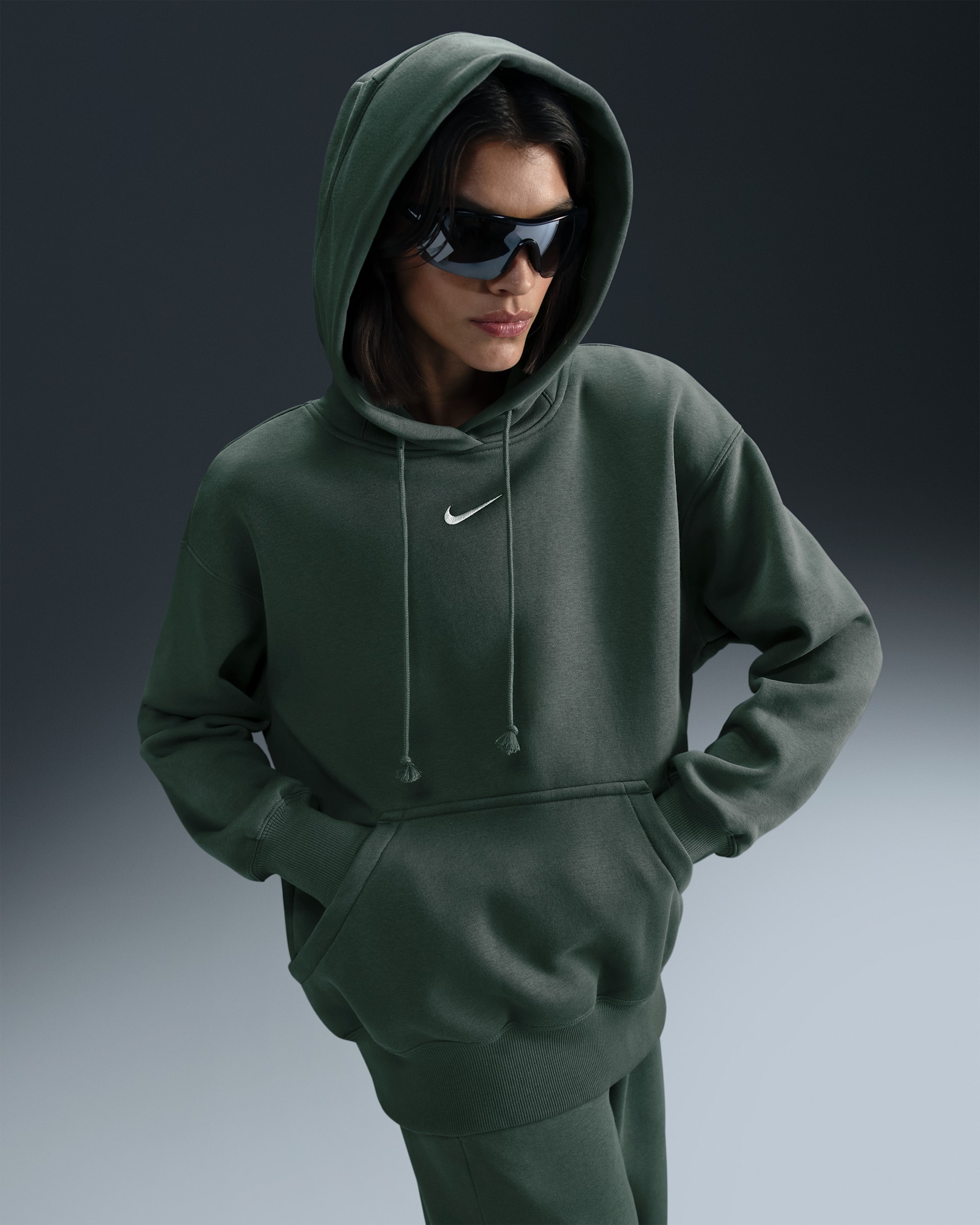 Sudadera con gorro sin cierre oversized para mujer Nike Sportswear Phoenix Fleece - Verde vintage/Vela