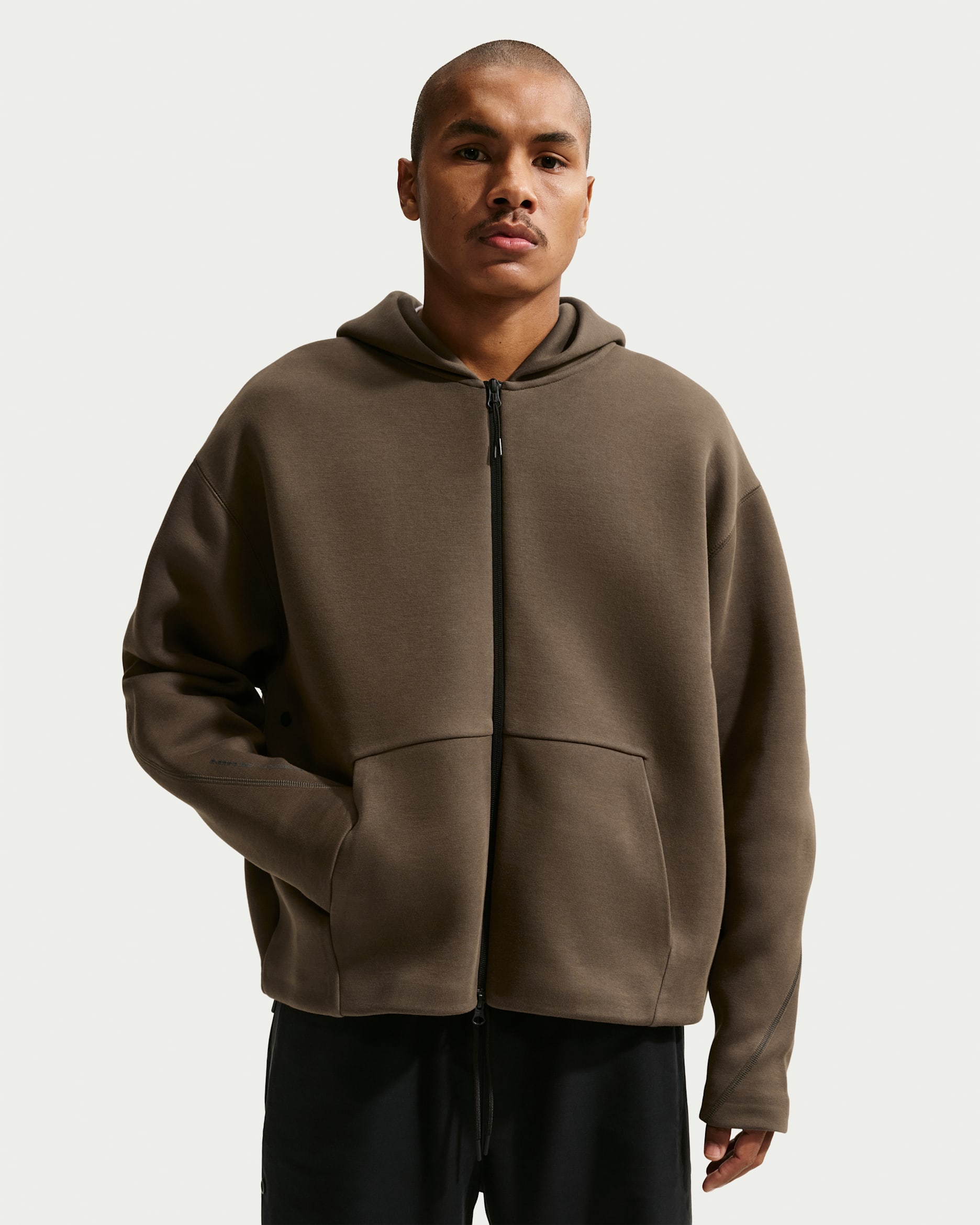 Sudadera con gorro de tejido Fleece de cierre completo para hombre Nike Tech - Avellana oscuro/Negro