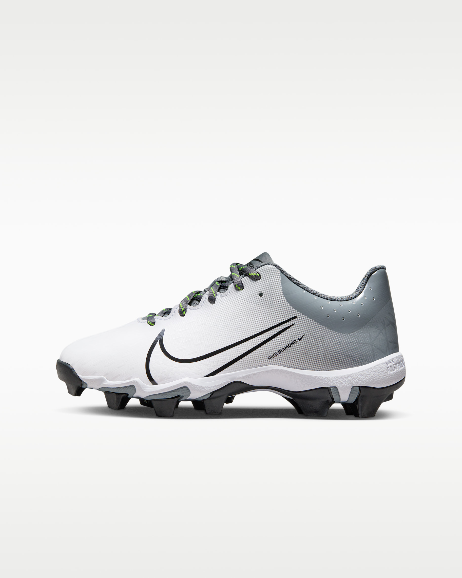 Tacos de softball para niños grandes Nike Hyperdiamond 4 Keystone GG - Gris azulado/Blanco/Volt/Negro