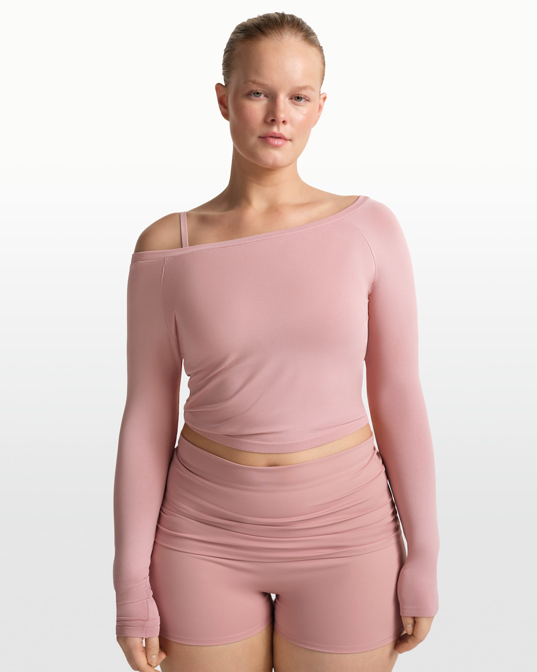 NikeSKIMS Stretch Knit Women's Off-Shoulder Long-Sleeve Top - NSKM HIMALAYAN