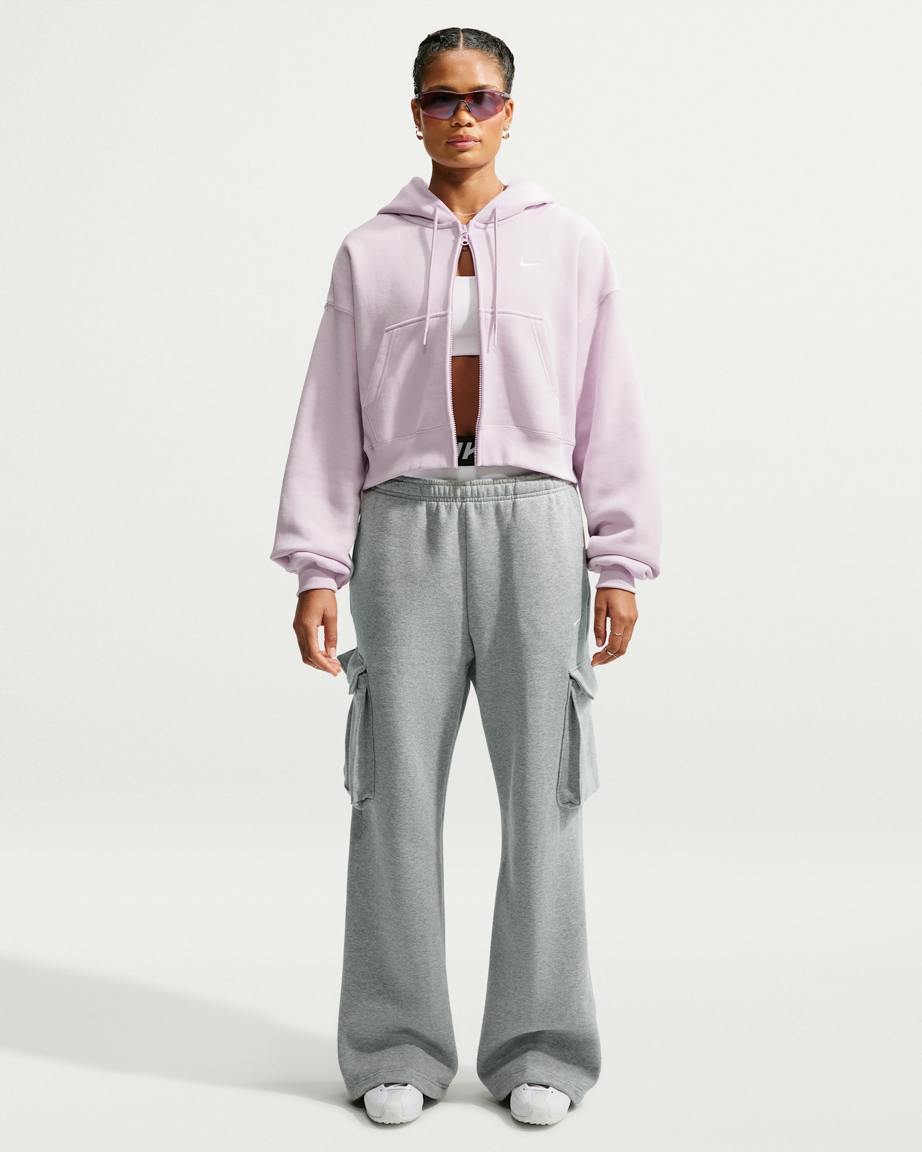 Nike Studio Fleece Medium Weight Women's Oversized High-Rise Cargo Pants - Dark Grey Heather/Sail