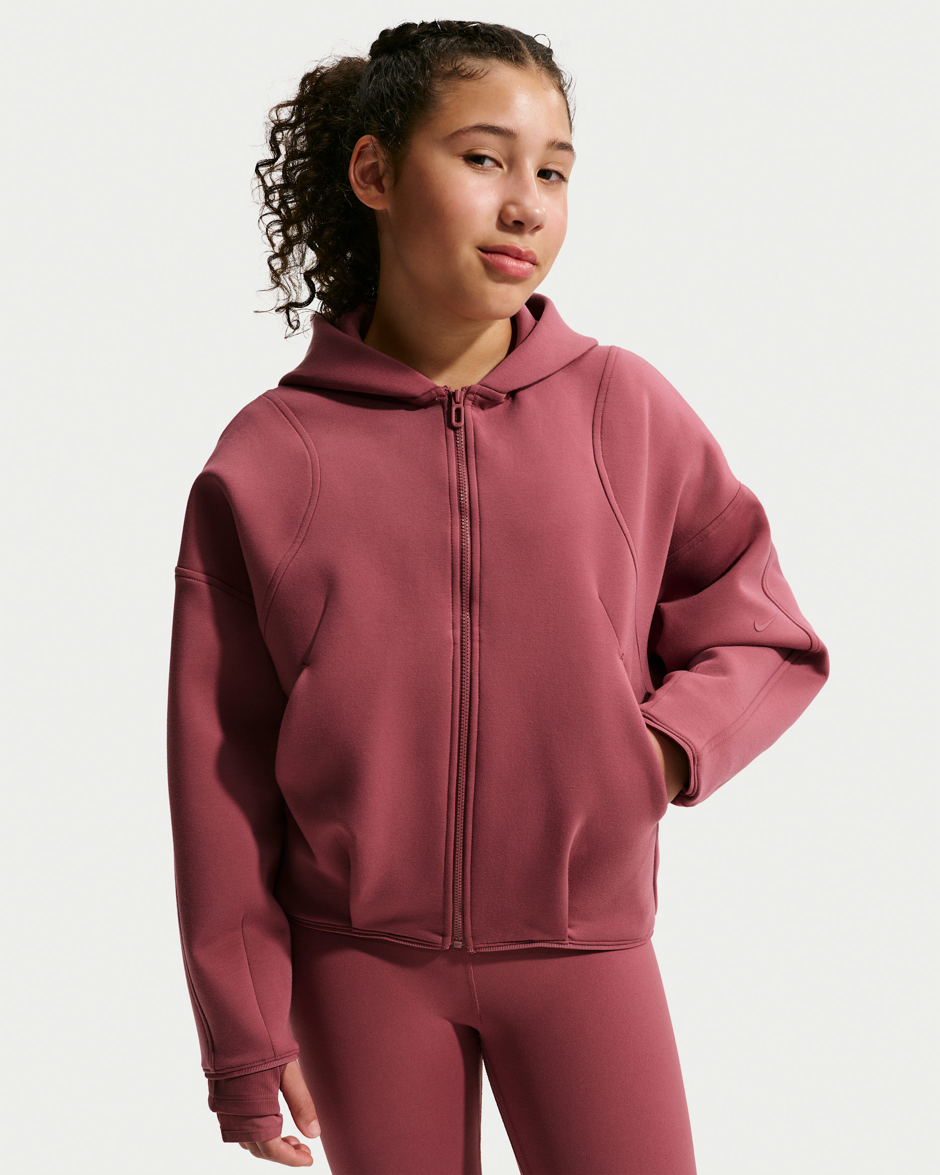 Stickad huvtröja Nike MAVN Therma-FIT med hel dragkedja för tjejer - Pink Smoke/Svart/Pink Smoke