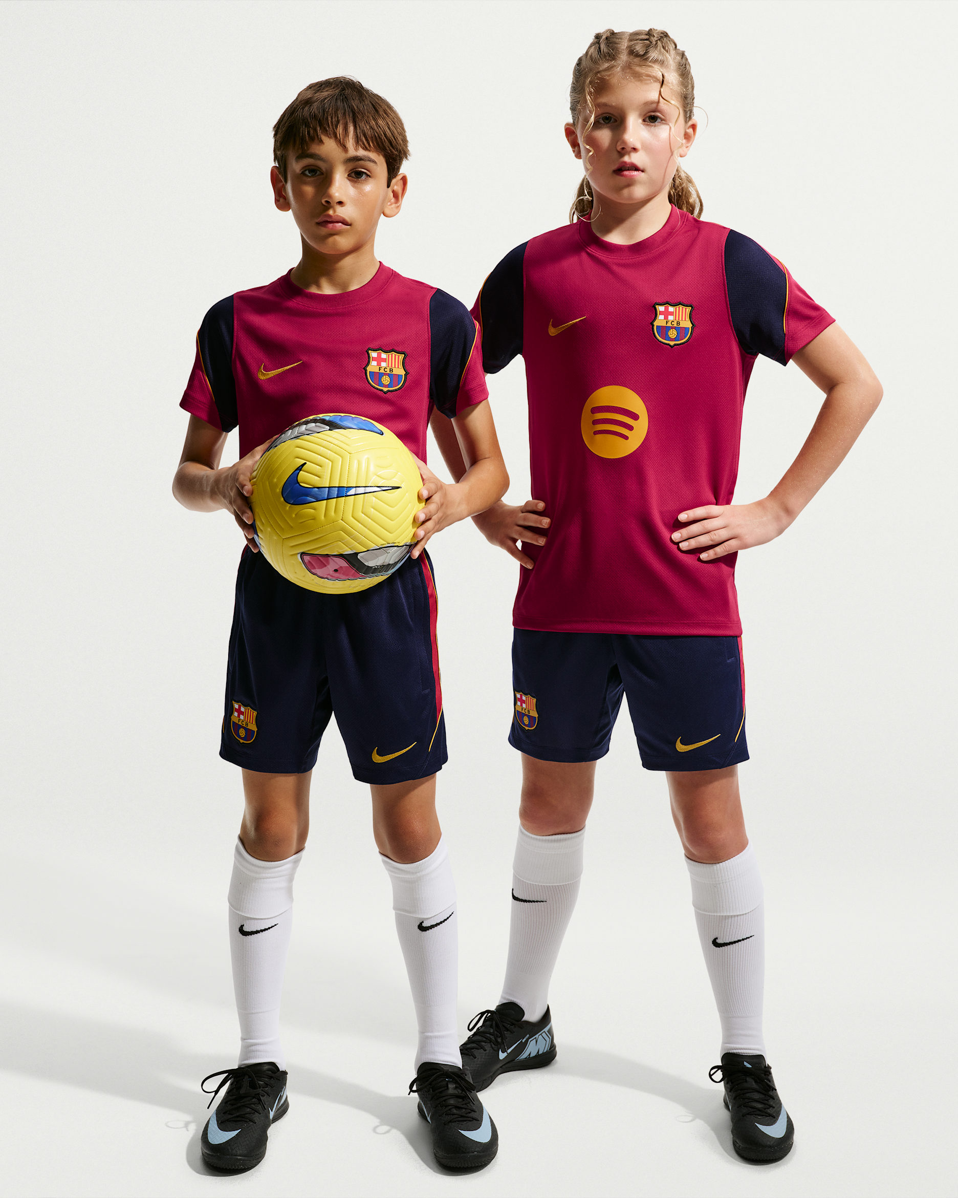 FC Barcelona Strike Big Kids' Nike Dri-FIT Soccer Knit Shorts - Blackened Blue/Noble Red/Mineral Yellow