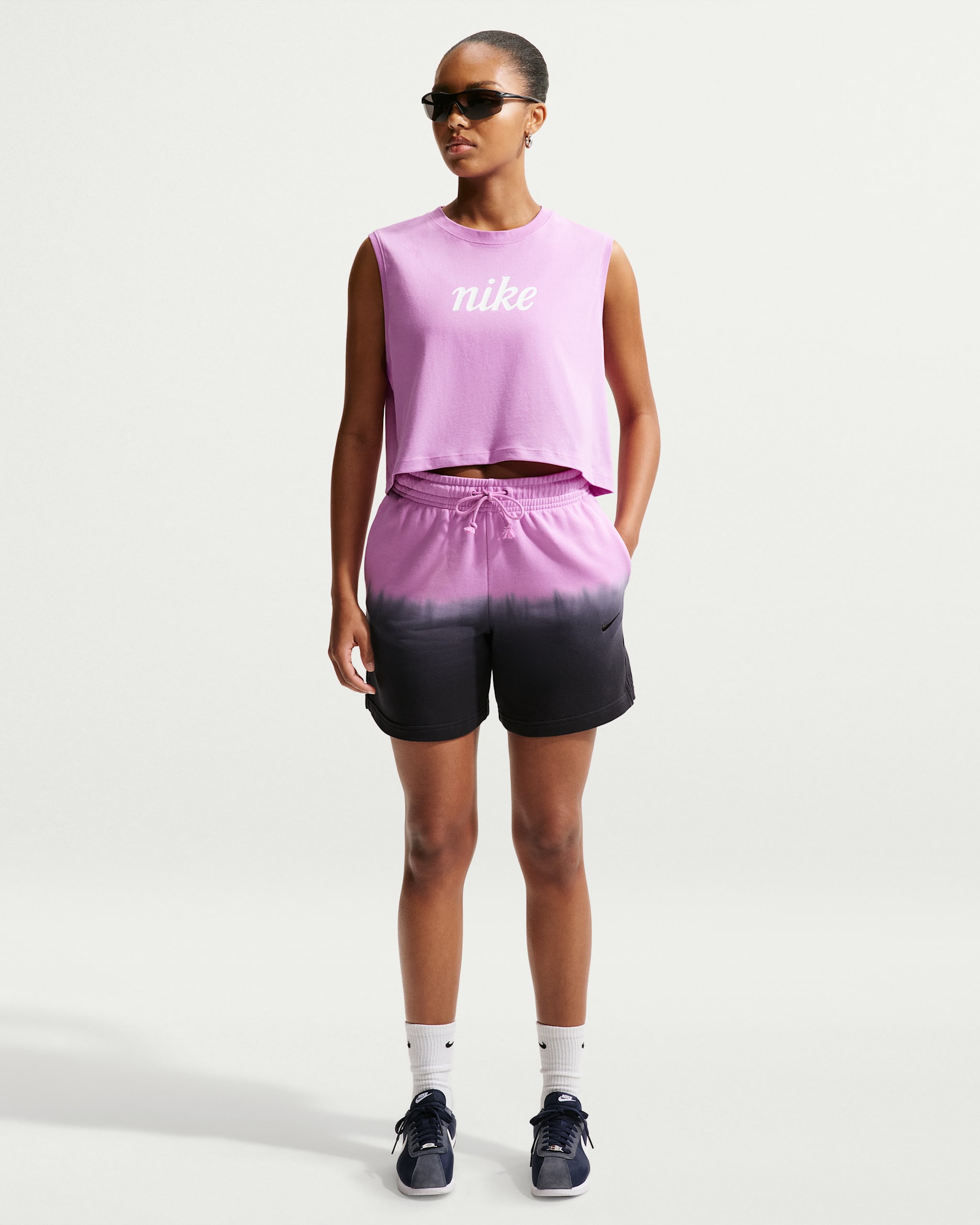Nike Sportswear Phoenix Fleece Women's Mid-Rise Shorts - Light Magenta/Black/Black