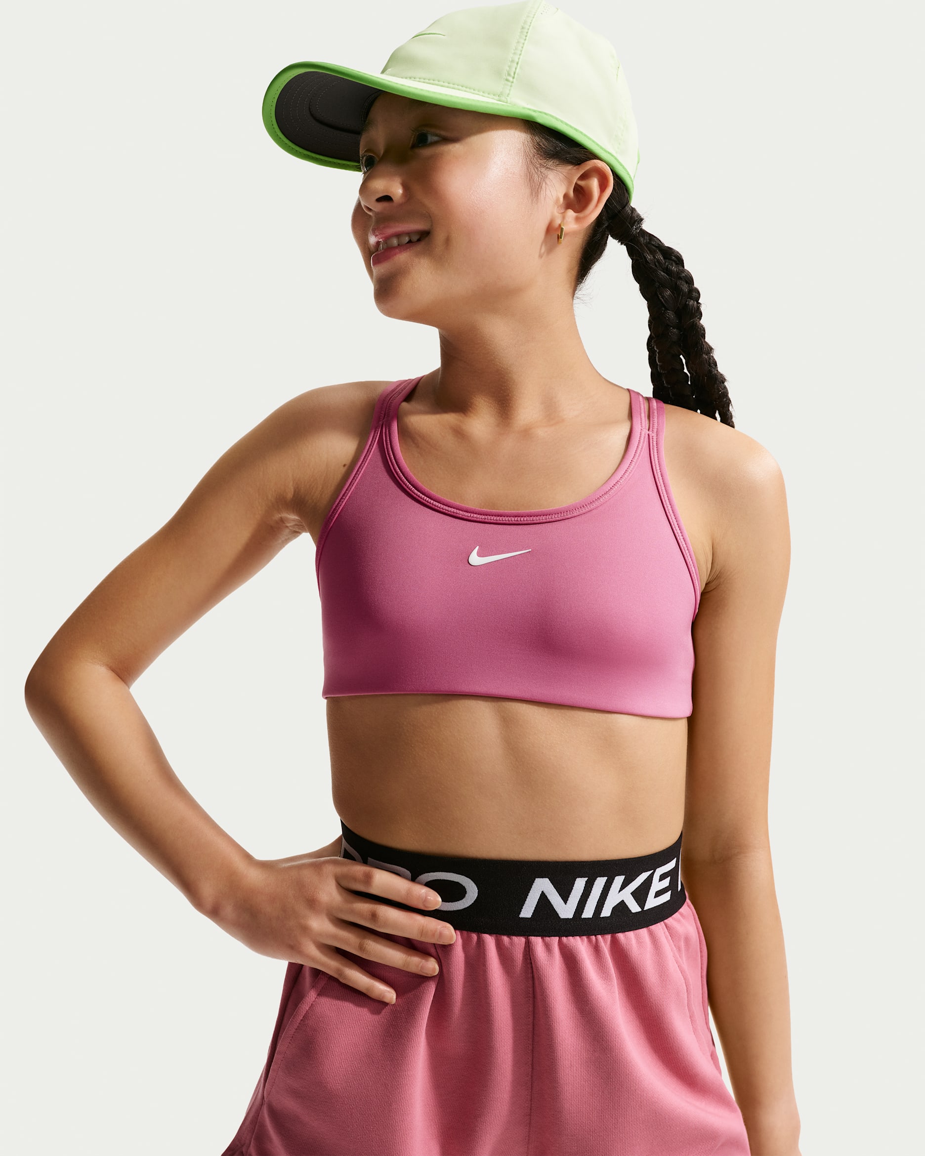 Nike Pro Swoosh Girls' Sports Bra - Peony/Black/White