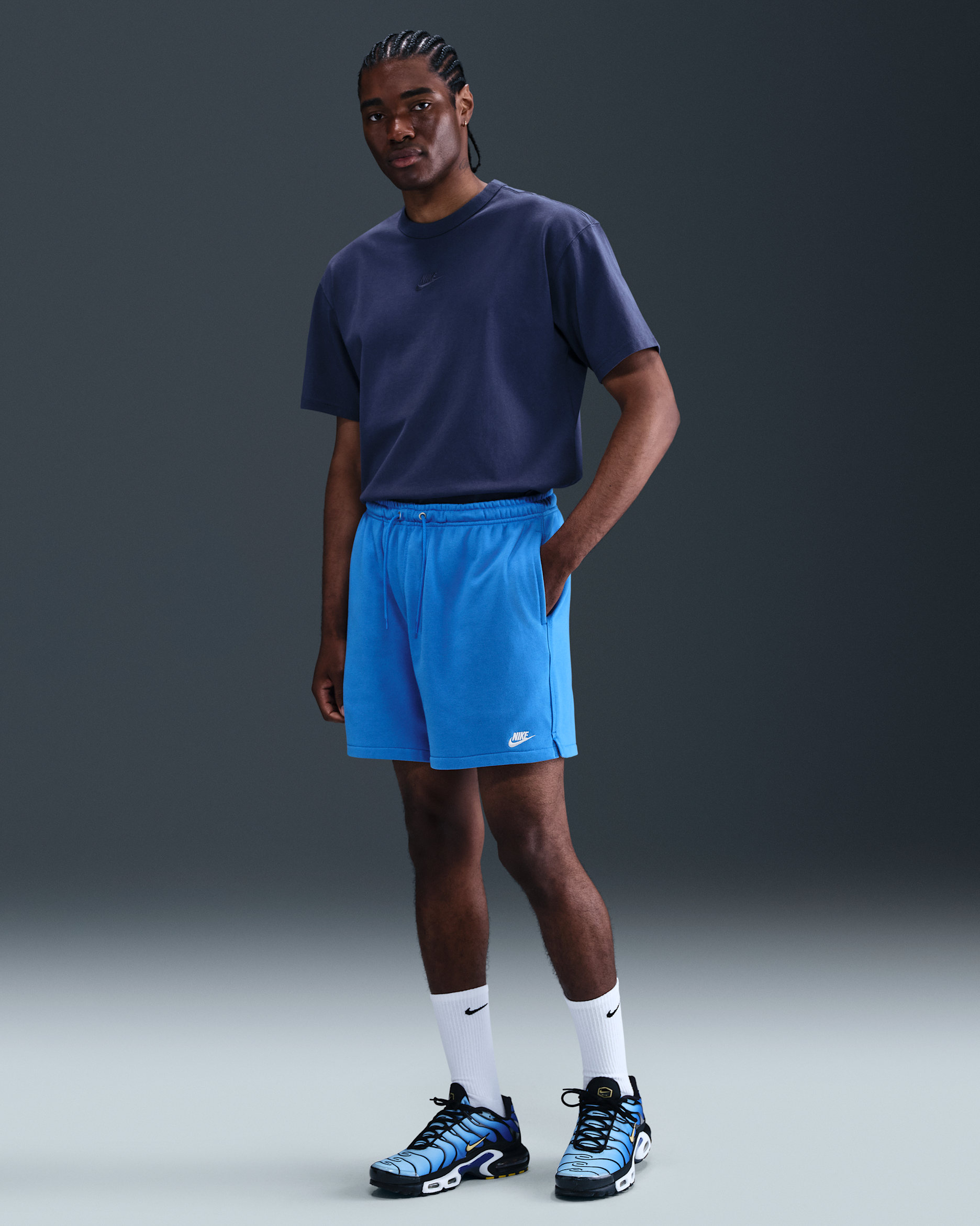 Nike Club Men's French Terry Flow Shorts - Light Photo Blue/Light Photo Blue/White